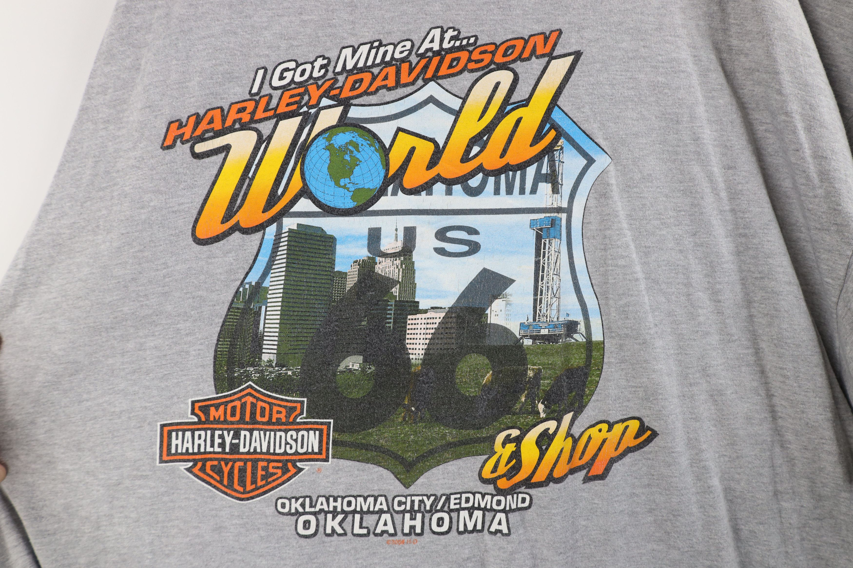 Harley Davidson × Vintage Vintage Y2K Harley Davidson World Oklahoma T-Shirt Gray Size US XXL / EU 58 / 5 - 9 Thumbnail