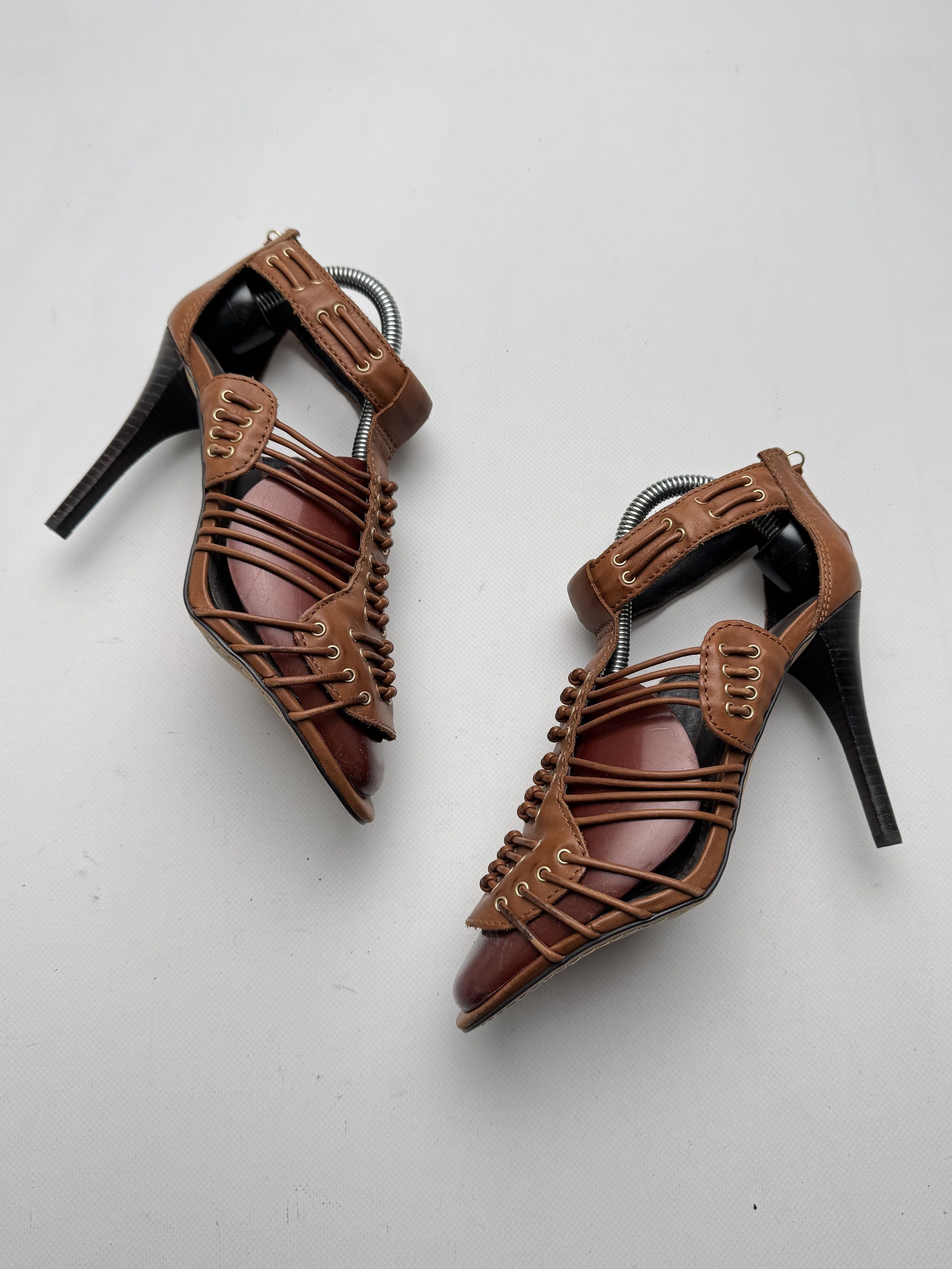 Vintage Vintage Leather Strappy Heels Lace Up High Heel Sandals E2 Size US 8.5 / IT 38.5 - 1 Thumbnail