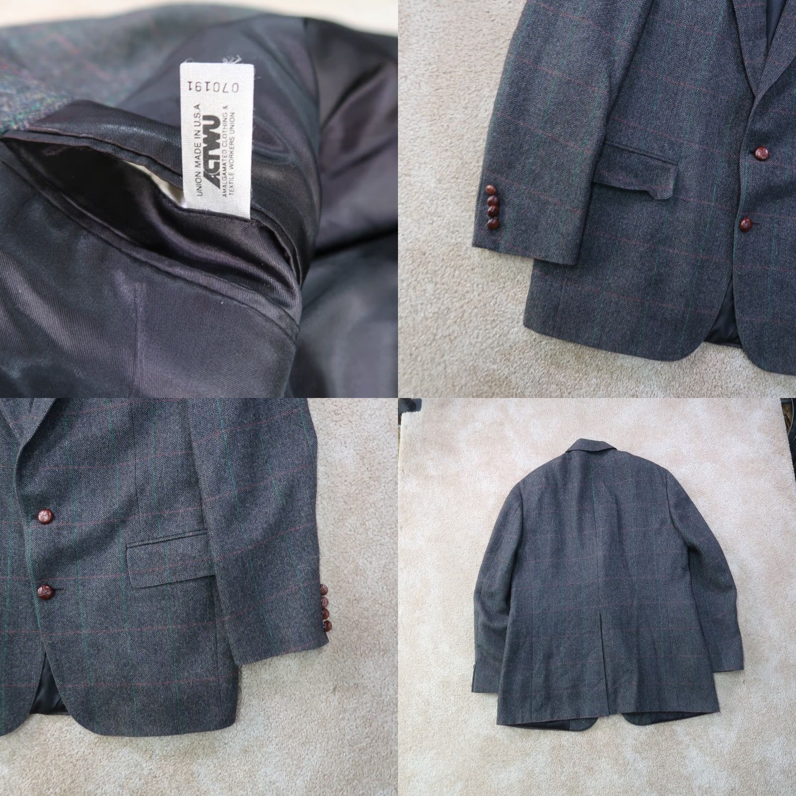 Ralph Lauren VINTAGE Chaps Ralph Lauren Blazer 40 Plaid Gray Wool 2 Button Single-Breasted Notch Lapel Mens Size 40R - 8 Thumbnail