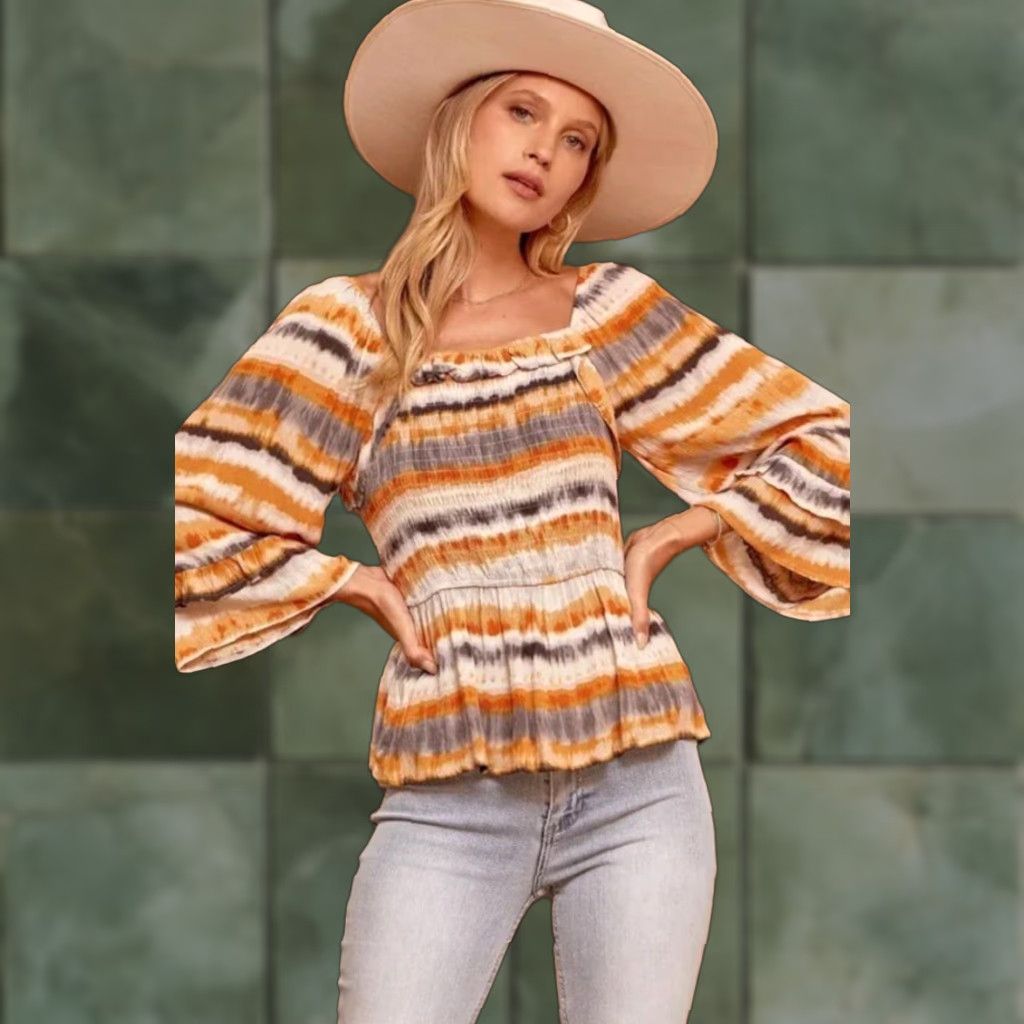 Vintage VINTAGE Andree By Unit Savannah Jane Smocked Top Serape Square Neck Sz Large New Size L / US 10 / IT 46 - 1 Thumbnail