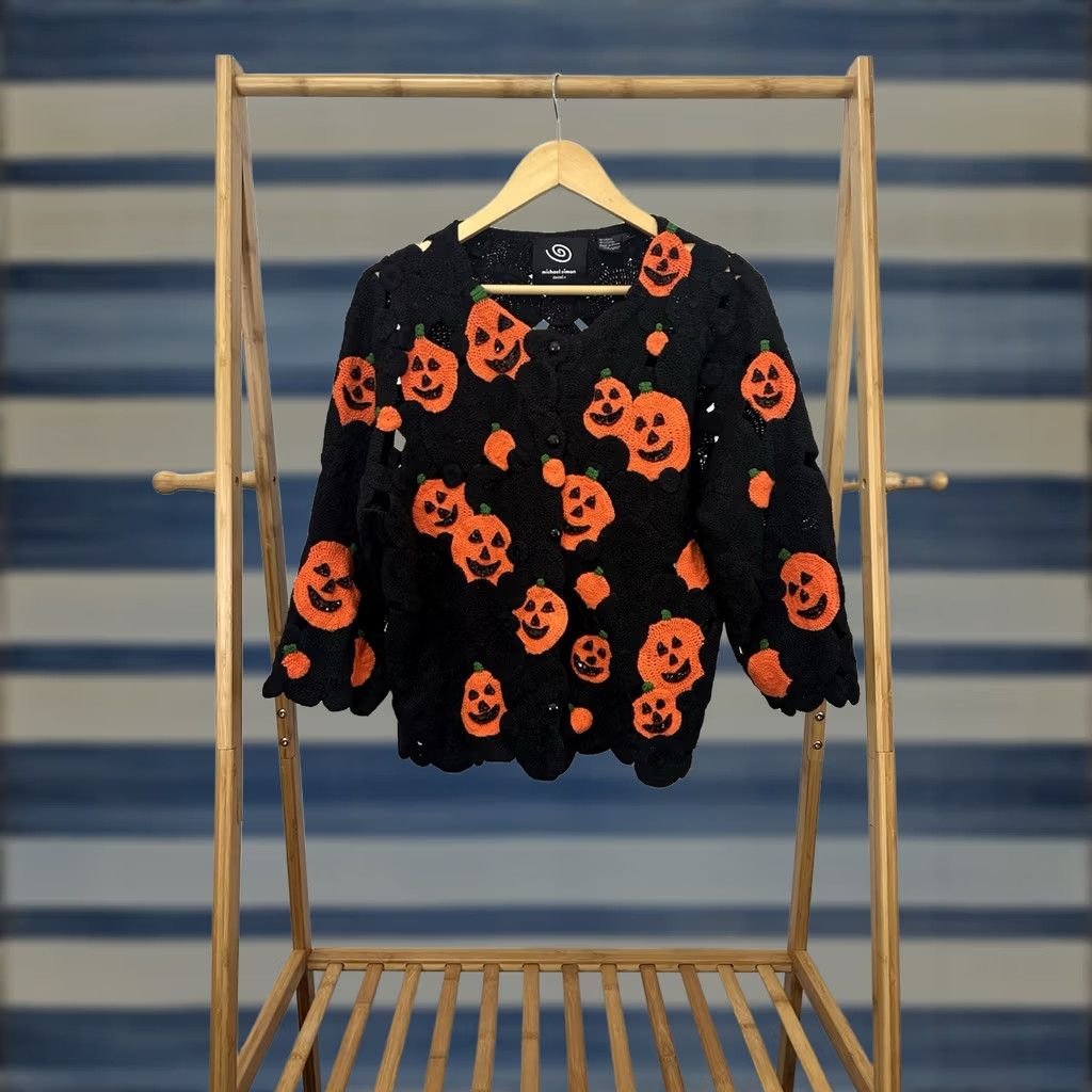 Simons VTG Michael Simon Event Women's Halloween Pumpkin Crochet Cardigan Sweater L Size L / US 10 / IT 46 - 1 Thumbnail