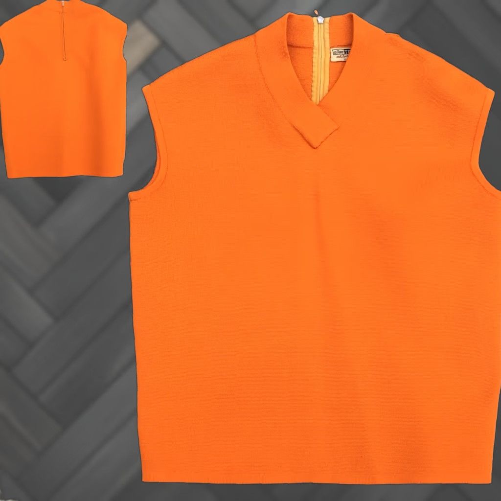 Vintage VINTAGE silan TREVIRA 2000 Made In Italy Texturized Polyester Sleeveless Top 60s Orange Women Womens Mod GoGo 1960s Shirt Size L / US 10 / IT 46 - 1 Thumbnail