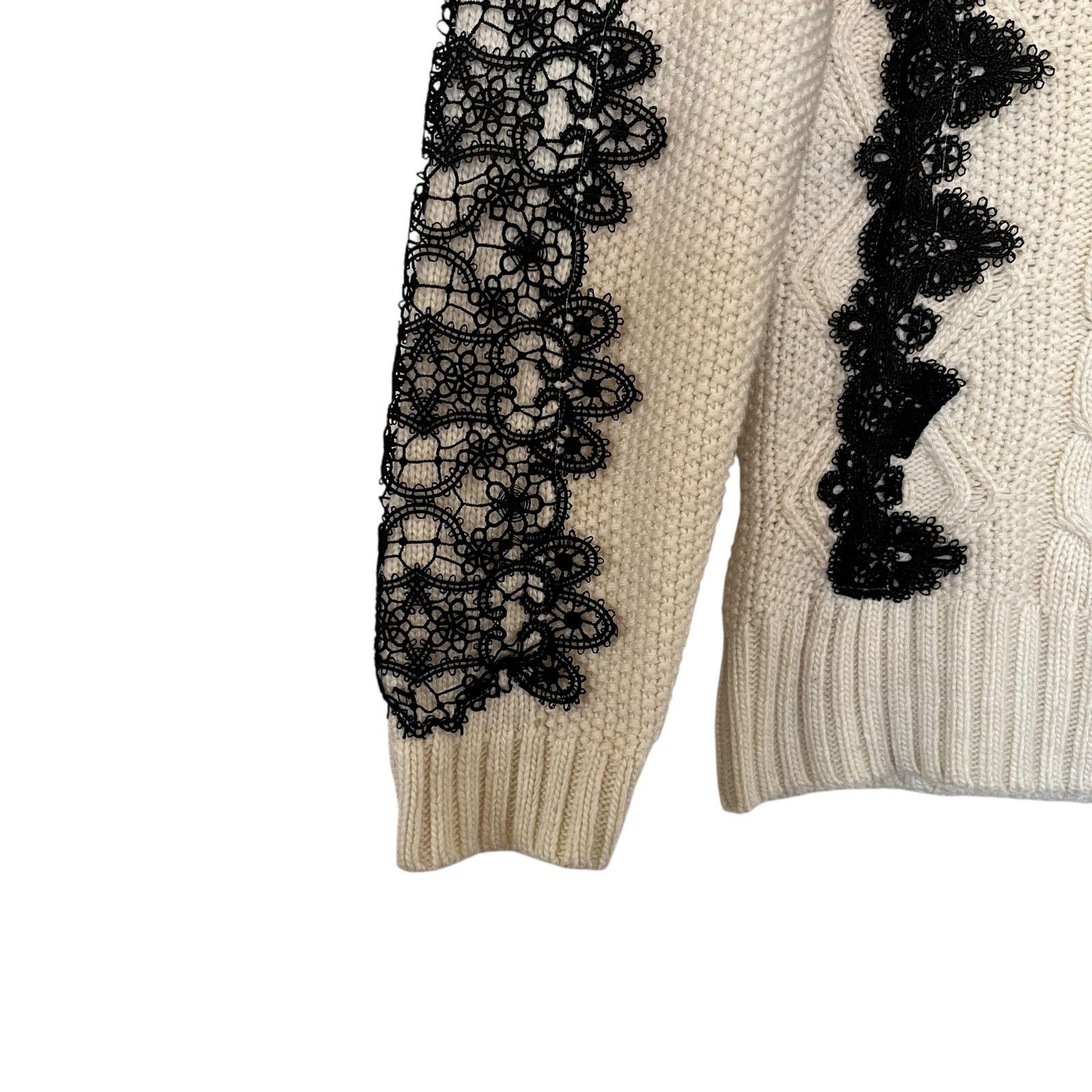 Pinko Pinko Cream Black Lace Cable Knit Mock Neck Sweater Size XS / US 0-2 / IT 36-38 - 3 Thumbnail
