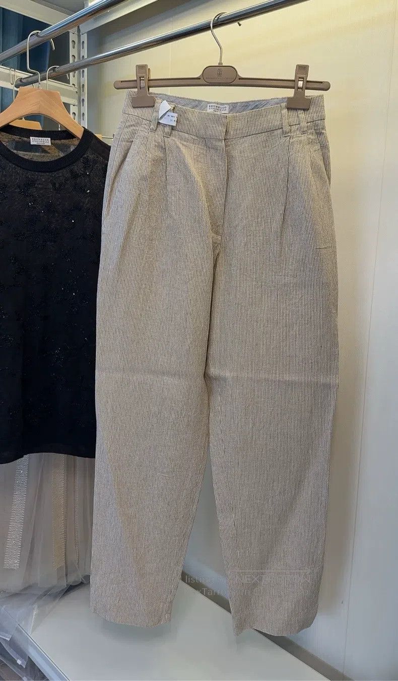 Brunello Cucinelli Brunello Cucinelli Beaded Linen Striped Trousers Size 25" / US 0 / IT 36 - 2 Thumbnail