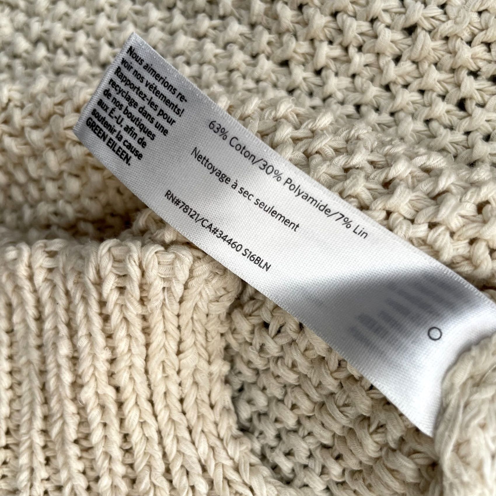 Eileen Fisher Eileen Fisher Womens XXS Beige Cotton Sweater Open Knit High Low Hem Warm Size XXS / US 00 / IT 34 - 4 Thumbnail