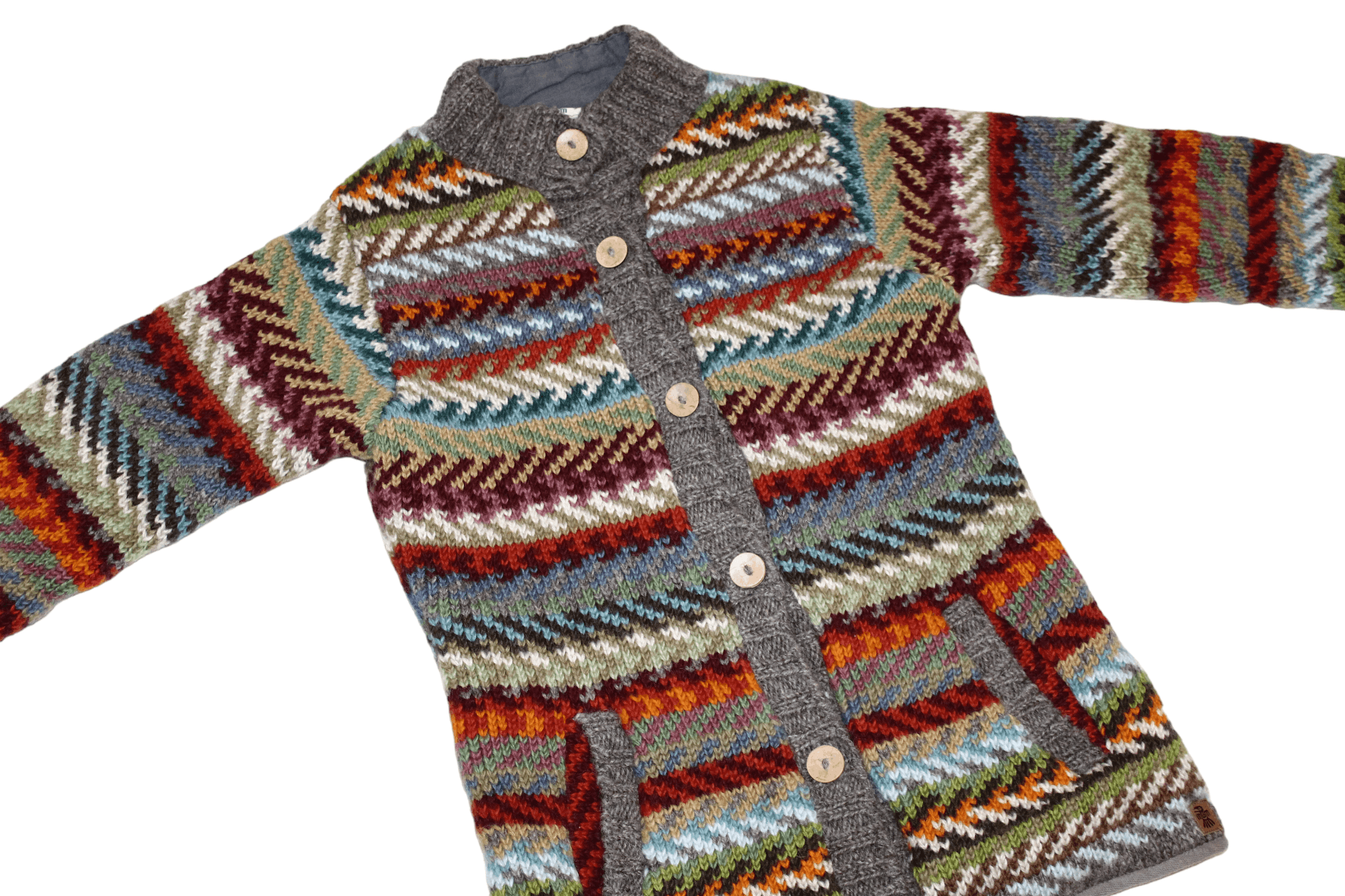 Japanese Brand PACHAMAMA Cowichan Handknit Wool Zip Front Lined Cardigan Size M / US 6-8 / IT 42-44 - 4 Thumbnail