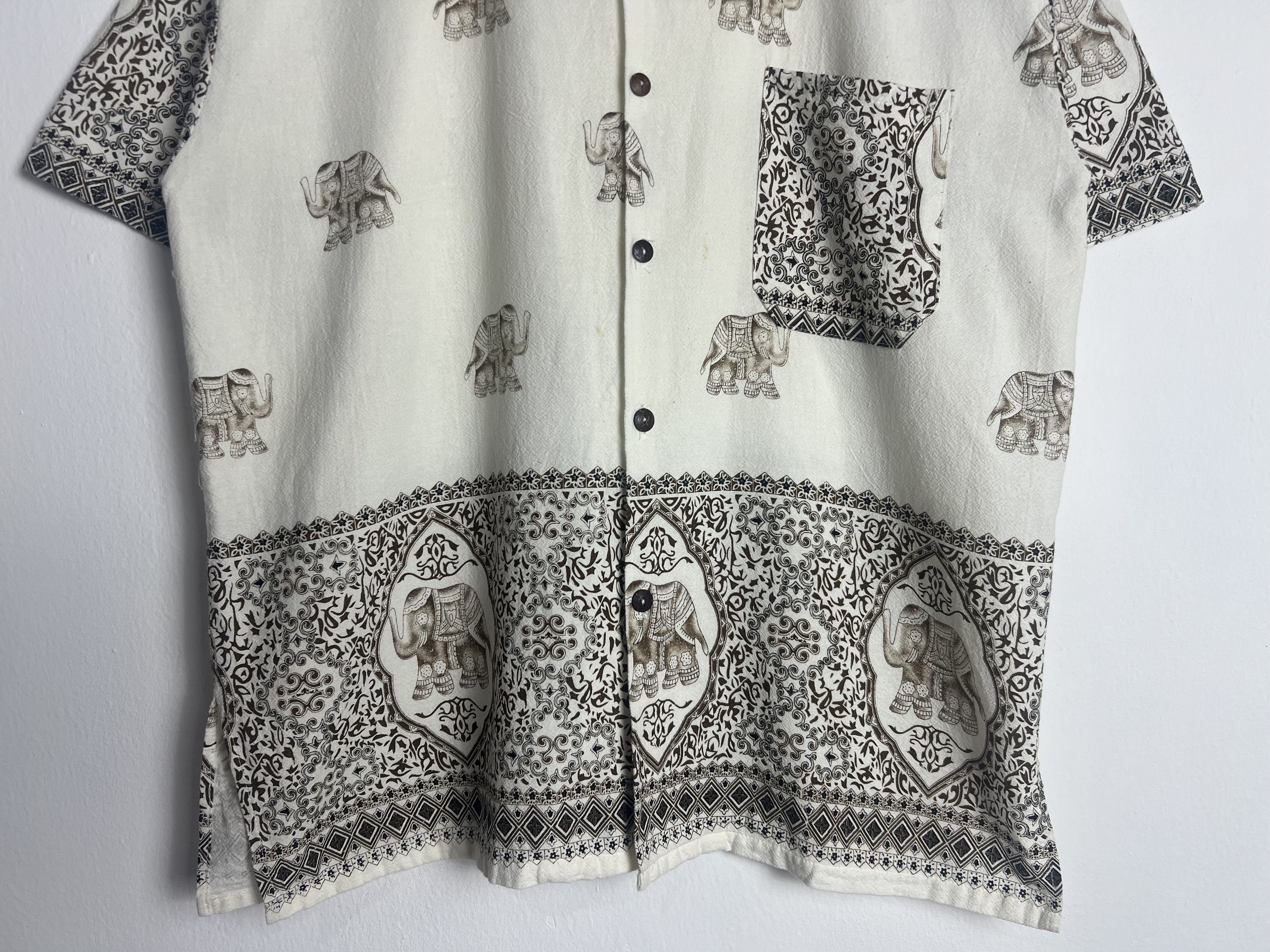 If Six Was Nine Elephant Print Patterned Trim Collar Camp Shirt Size US L / EU 52-54 / 3 - 3 Thumbnail