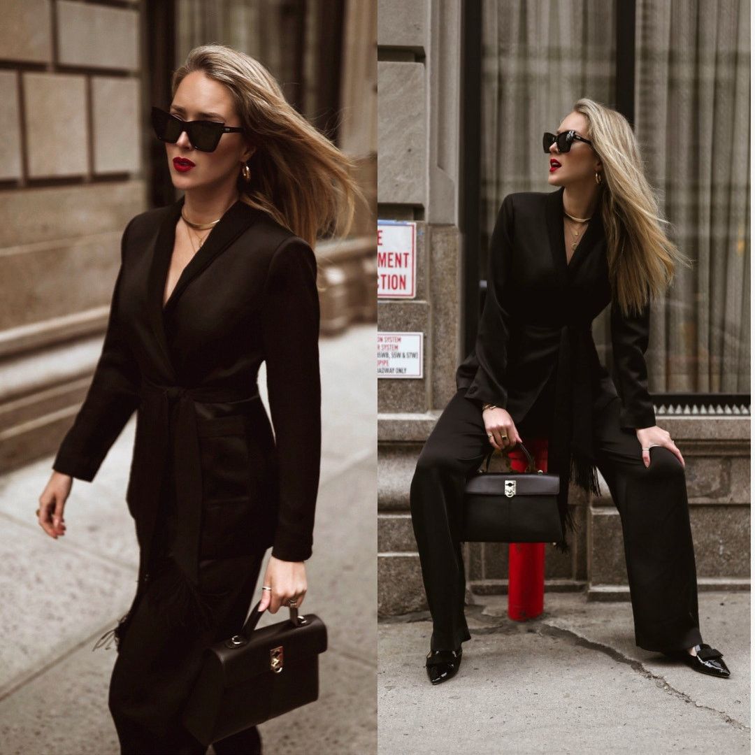 Rachel Zoe Rachel Zoe | Roarke Belted Grosgrain Trim Black Satin Blazer Size M / US 6-8 / IT 42-44 - 15 Thumbnail