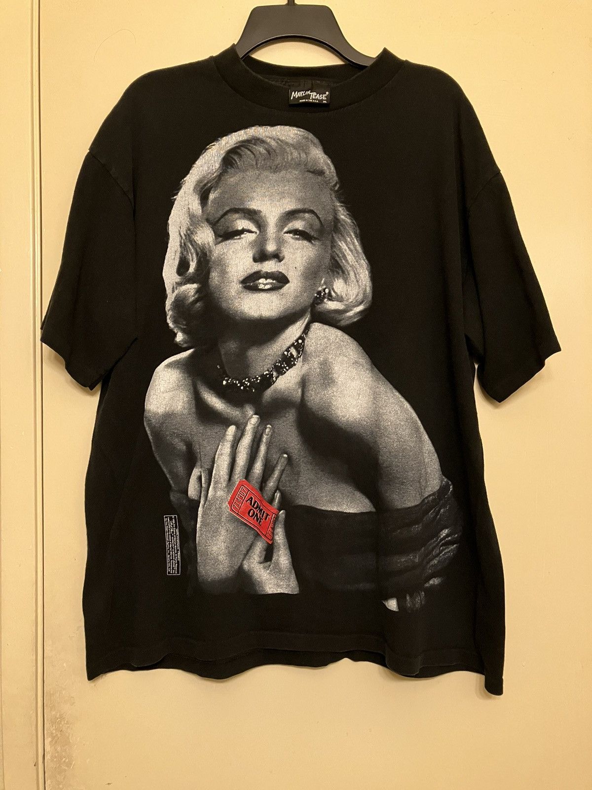 image of Vintage Marlin Tease Marilyn Monroe Admit One Tshirt Single Stitch in Black, Men's (Size XL)