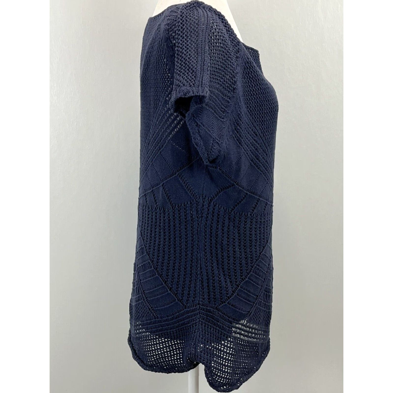 Vintage Tapemeasure Crochet Sweater Shell Navy Blue Womens XL Pullover Size XL / US 12-14 / IT 48-50 - 2 Thumbnail