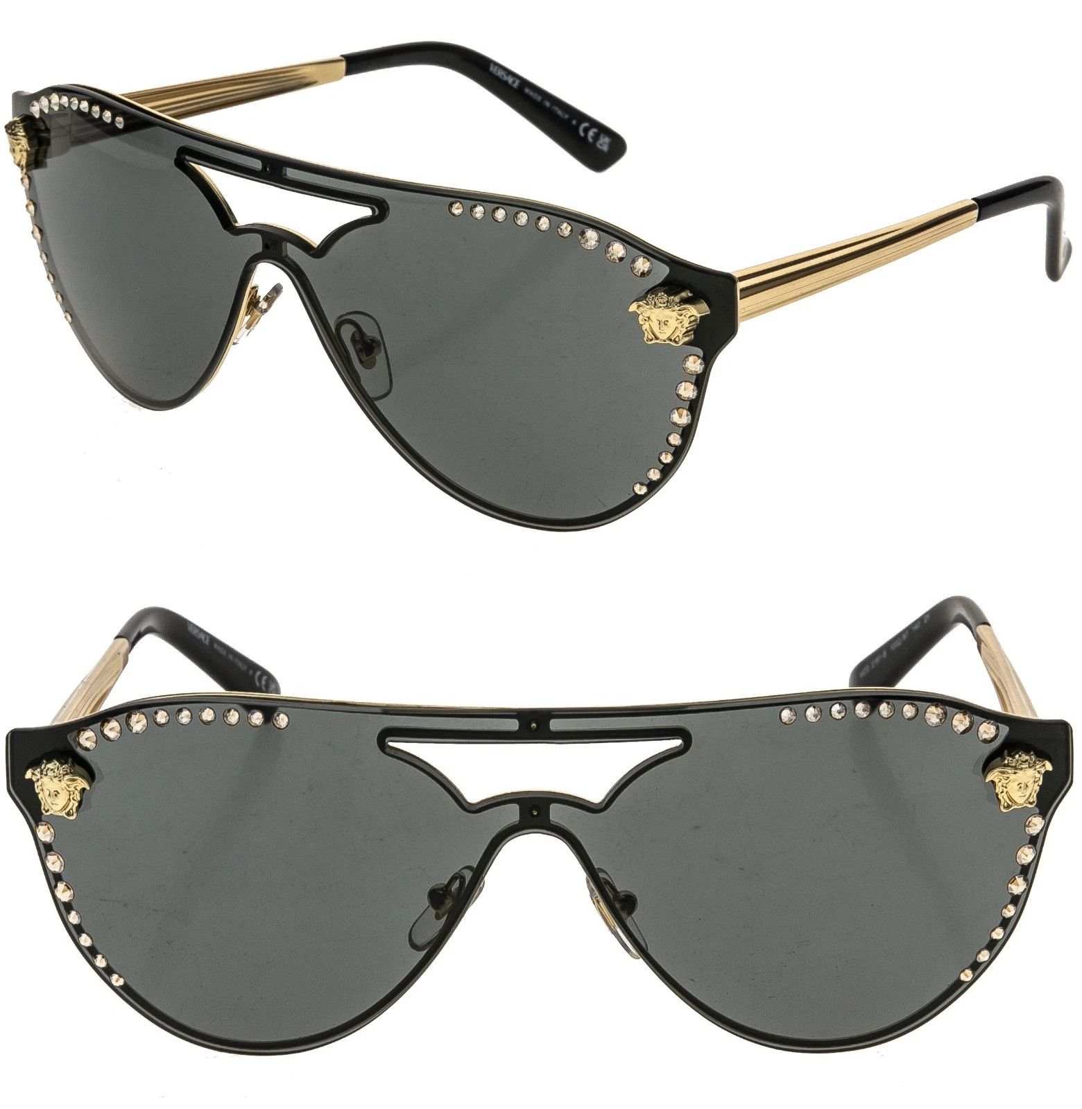 Versace VERSACE VE2161B GLAM Crystal 2161 Black Aviator Sunglasses Size ONE SIZE - 1 Thumbnail