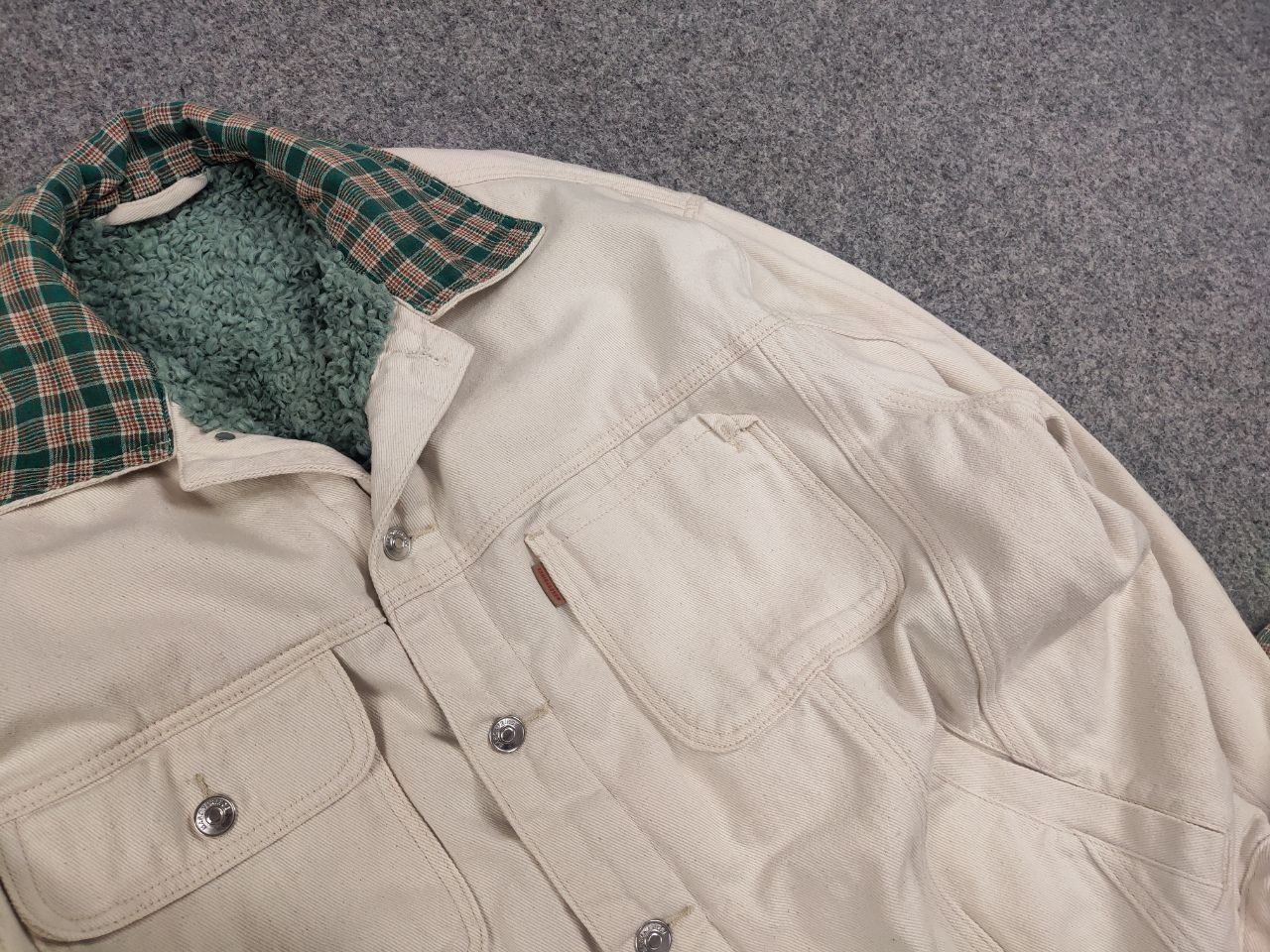 If Six Was Nine × Le Grande Bleu (L.G.B.) Masonprince Studios Design Beige Denim Fur Oversized Jacket Size US L / EU 52-54 / 3 - 7 Thumbnail