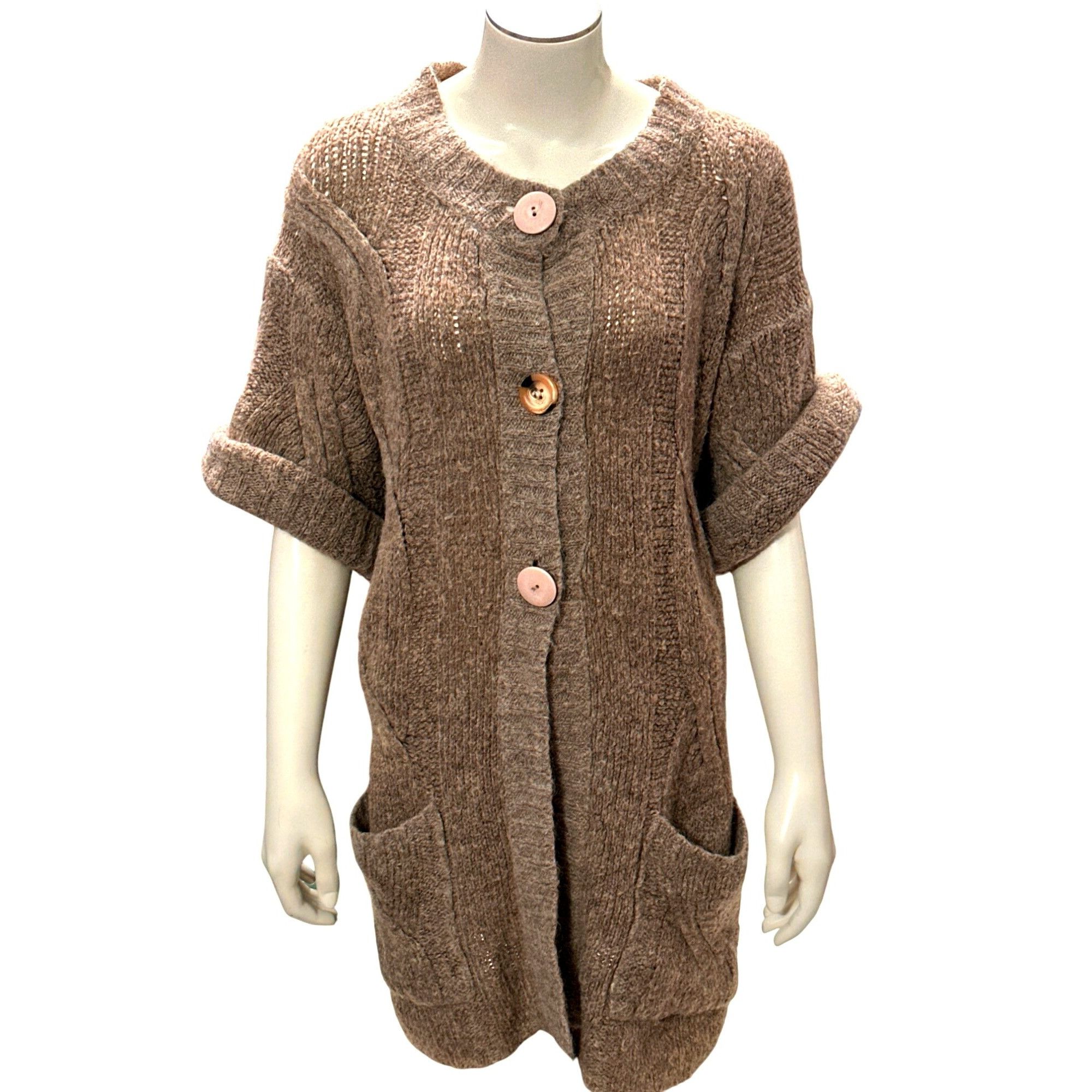Other CCC Cozy Knit Button Up Brown Cardigan Sweater Pockets Short Size L / US 10 / IT 46 - 1 Thumbnail