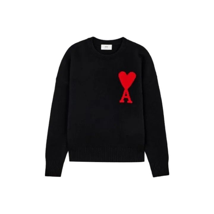 AMI AMI Black Crewneck Sweater with Heart Logo 0079 Size US S / EU 44-46 / 1 - 1 Thumbnail
