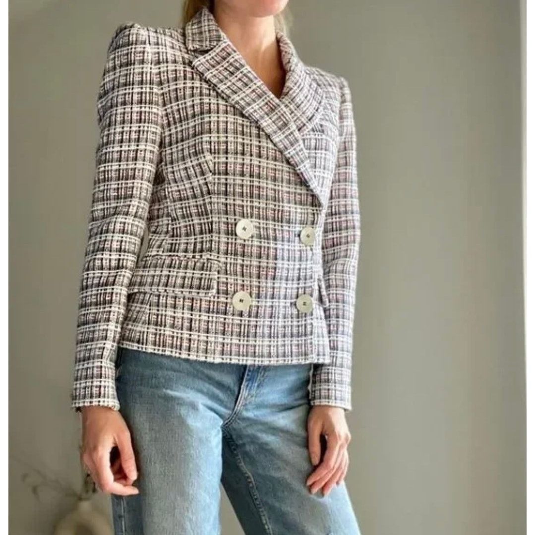 Zara Zara double breasted textured weave jacket blazer Size L / US 10 / IT 46 - 4 Thumbnail