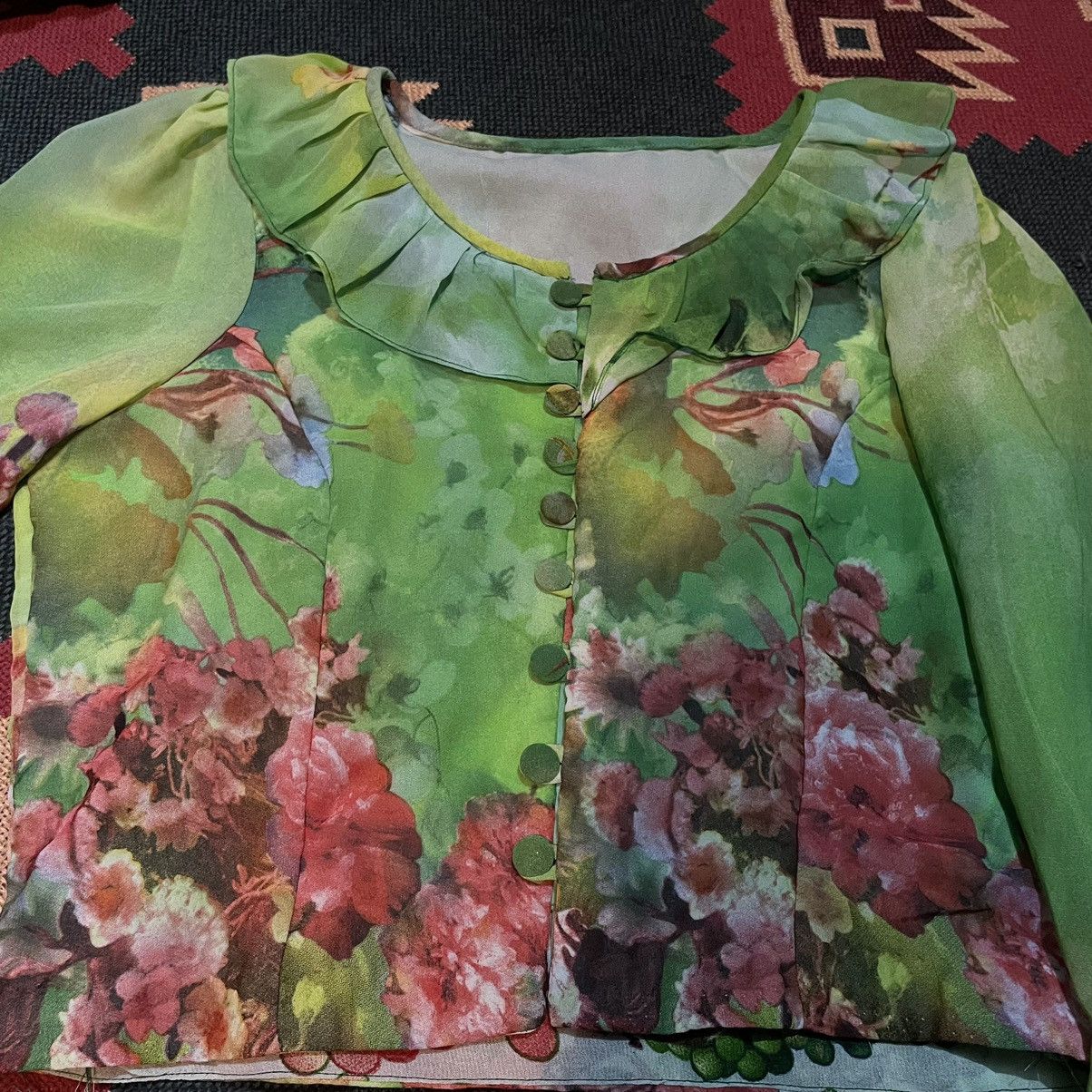 20471120 × Japanese Brand × Vintage Japanese Psychedelic Floral Silk Crop Top Size S / US 4 / IT 40 - 3 Thumbnail