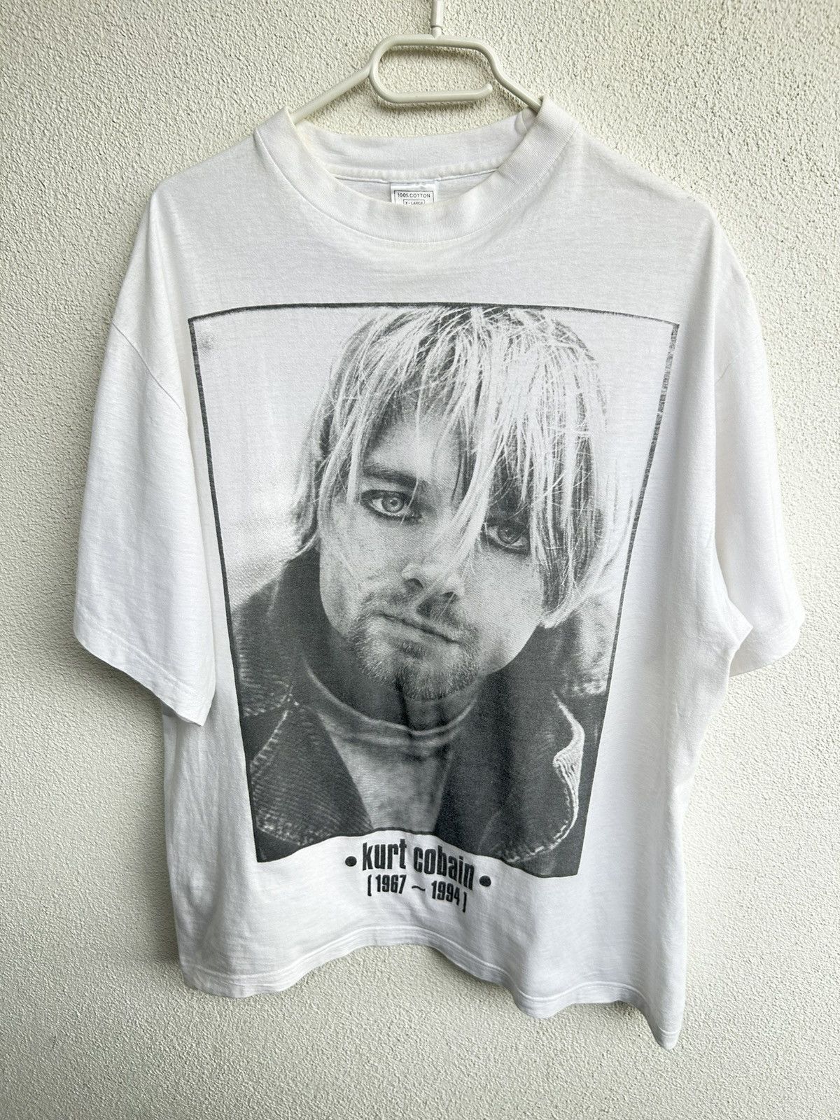 Image of Vintage Kurt Cobain 1996 Memorial Photo Tee XL Nirvana in White, Men's