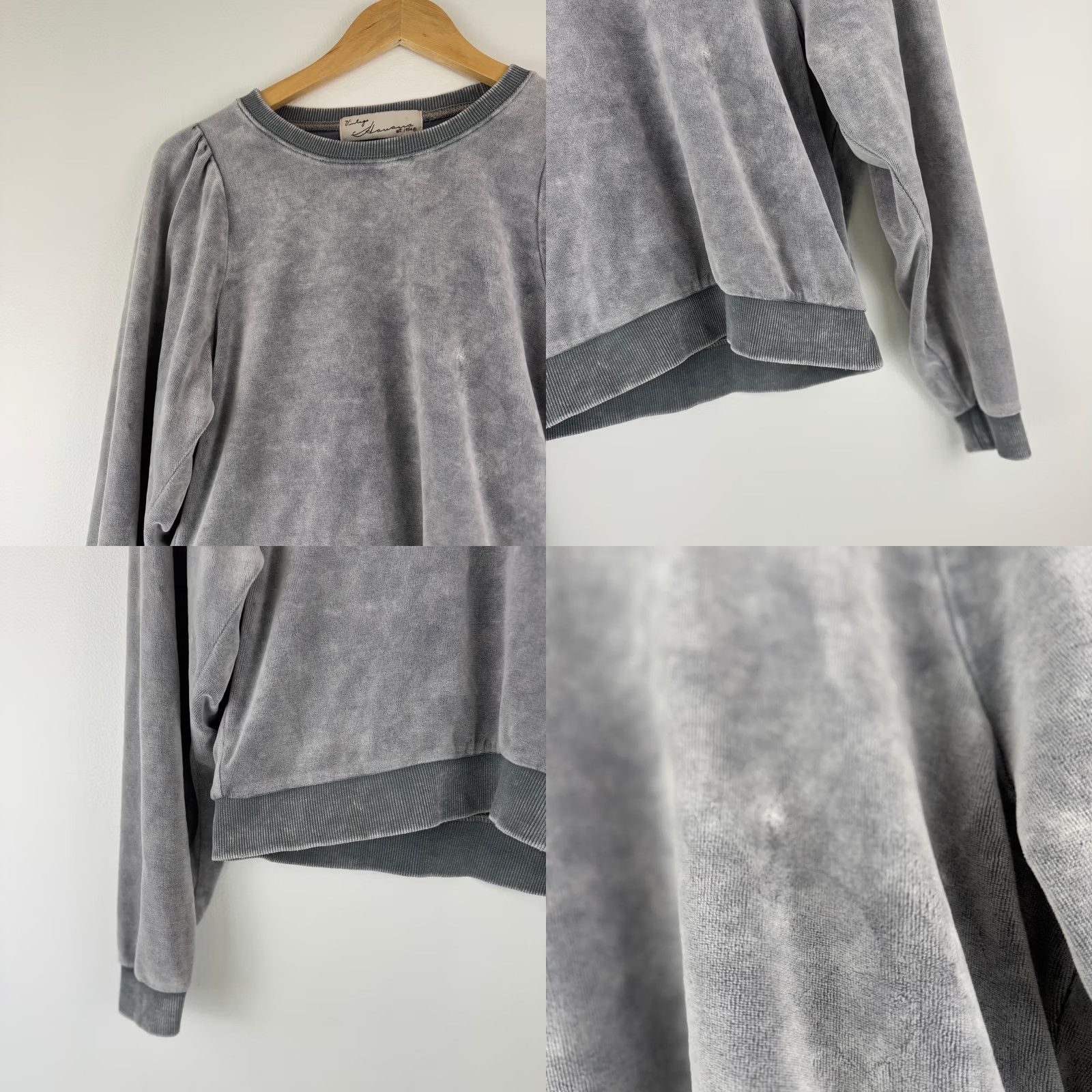 Vintage Havana VINTAGE Havana Gray Velvet Puff Sleeve Velour Sweatshirt S Cozycure Size S / US 4 / IT 40 - 8 Thumbnail