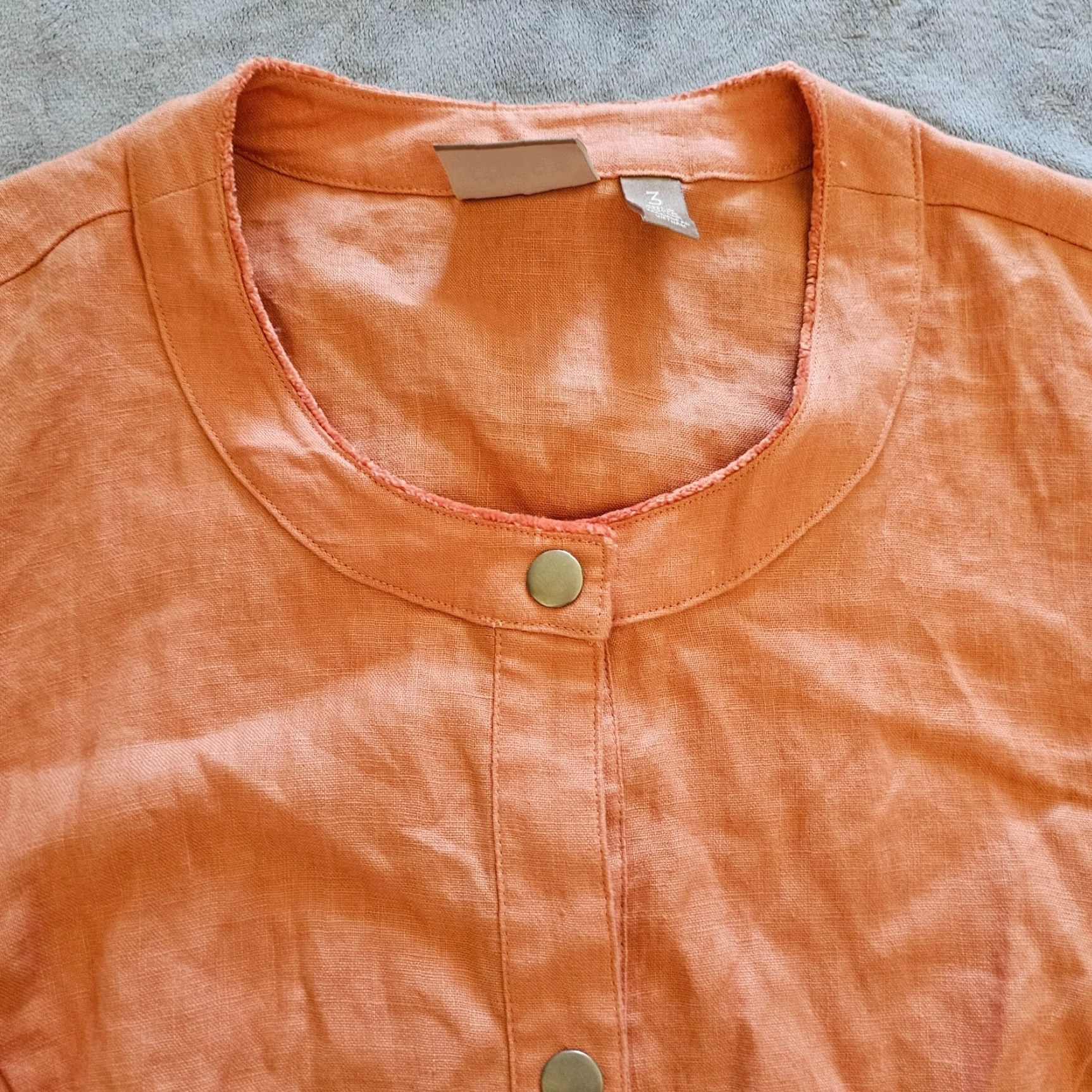 Vintage Chicos Jacket Top 3 Women XL Orange Linen Round Neck 3/4 Sleeve Button Lagenlook Size XL / US 12-14 / IT 48-50 - 2 Thumbnail