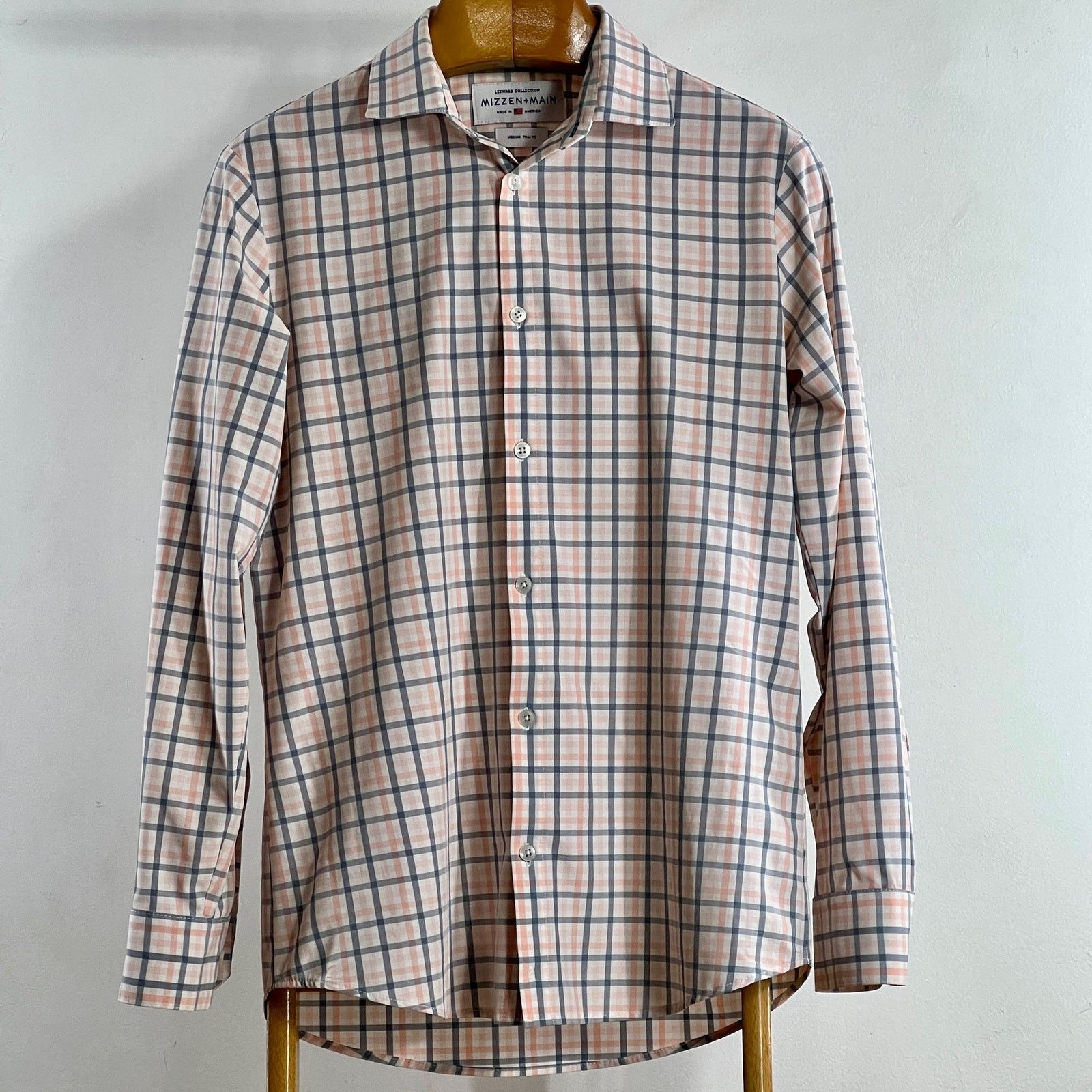 Mizzen+Main Mizzen+Main Mens Trim Fit White Gray Salmon Plaid Shirt Sz M Size US M / EU 48-50 / 2 - 6 Thumbnail
