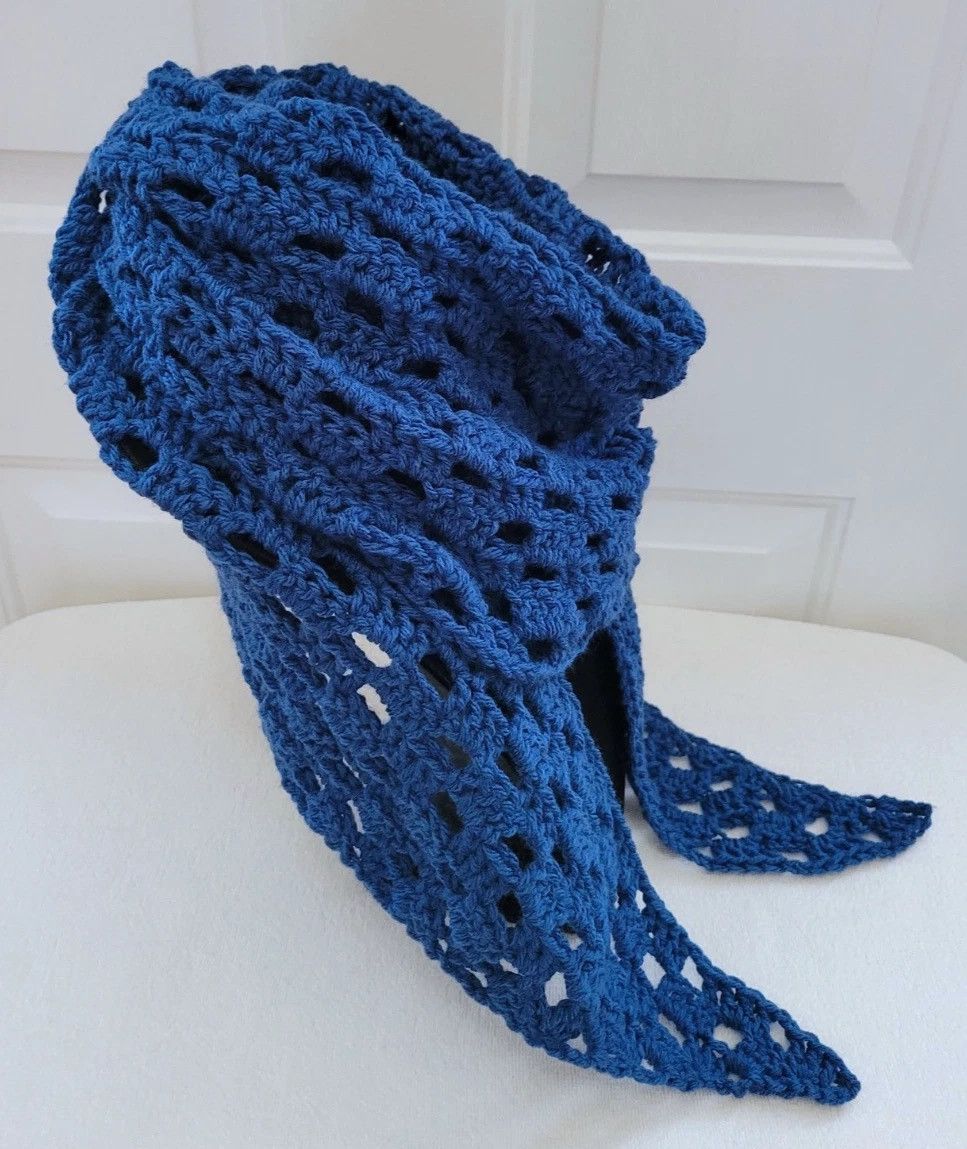 Other 78" Shawl Wrap Scarf - Celtic Blue - Hand Crochet Knit Size ONE SIZE - 3 Thumbnail
