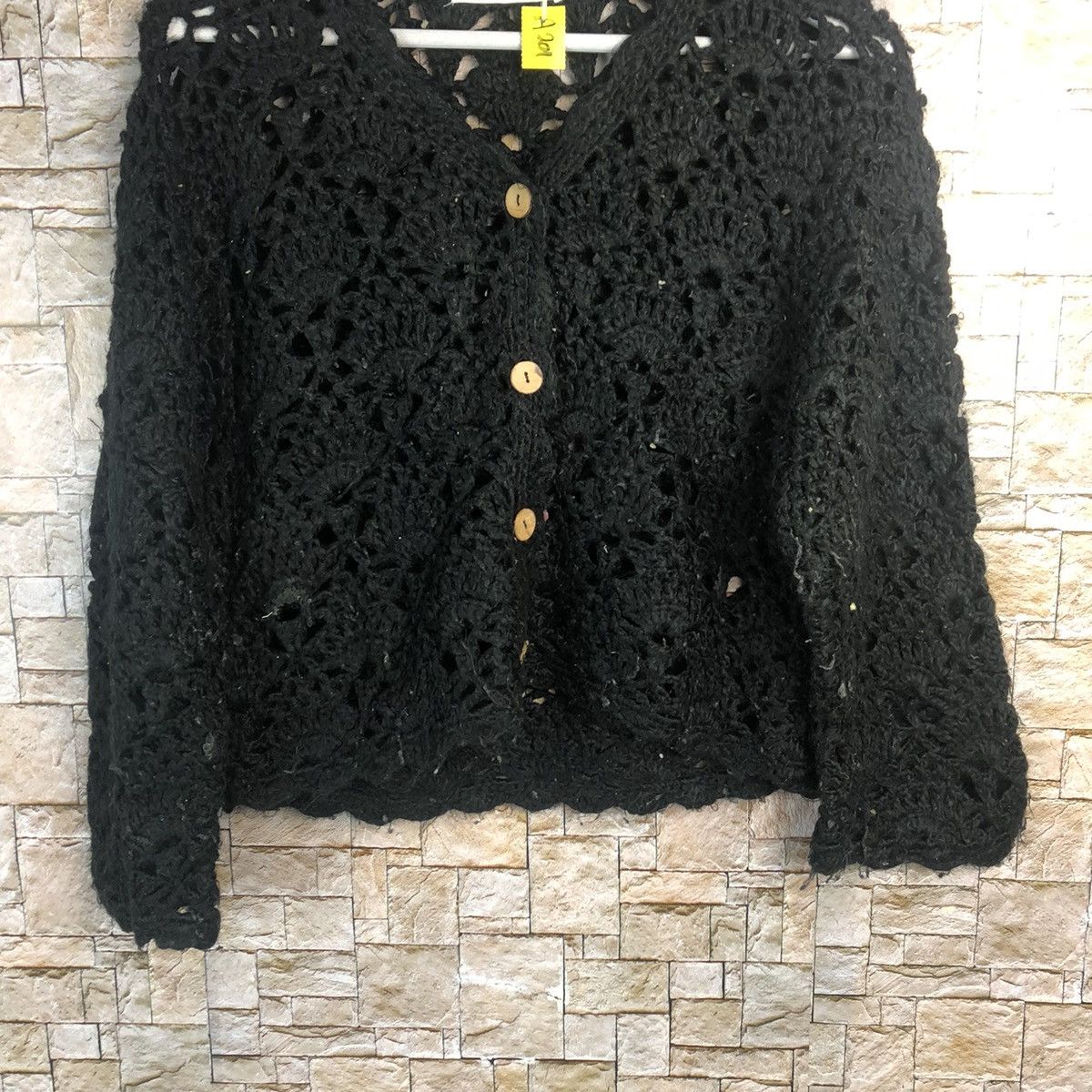 Handmade × Homespun Knitwear × Japanese Brand DL Pual CeCin Raciqn crochet meshnet Cardigan Knitwear #A201 Size M / US 6-8 / IT 42-44 - 3 Thumbnail