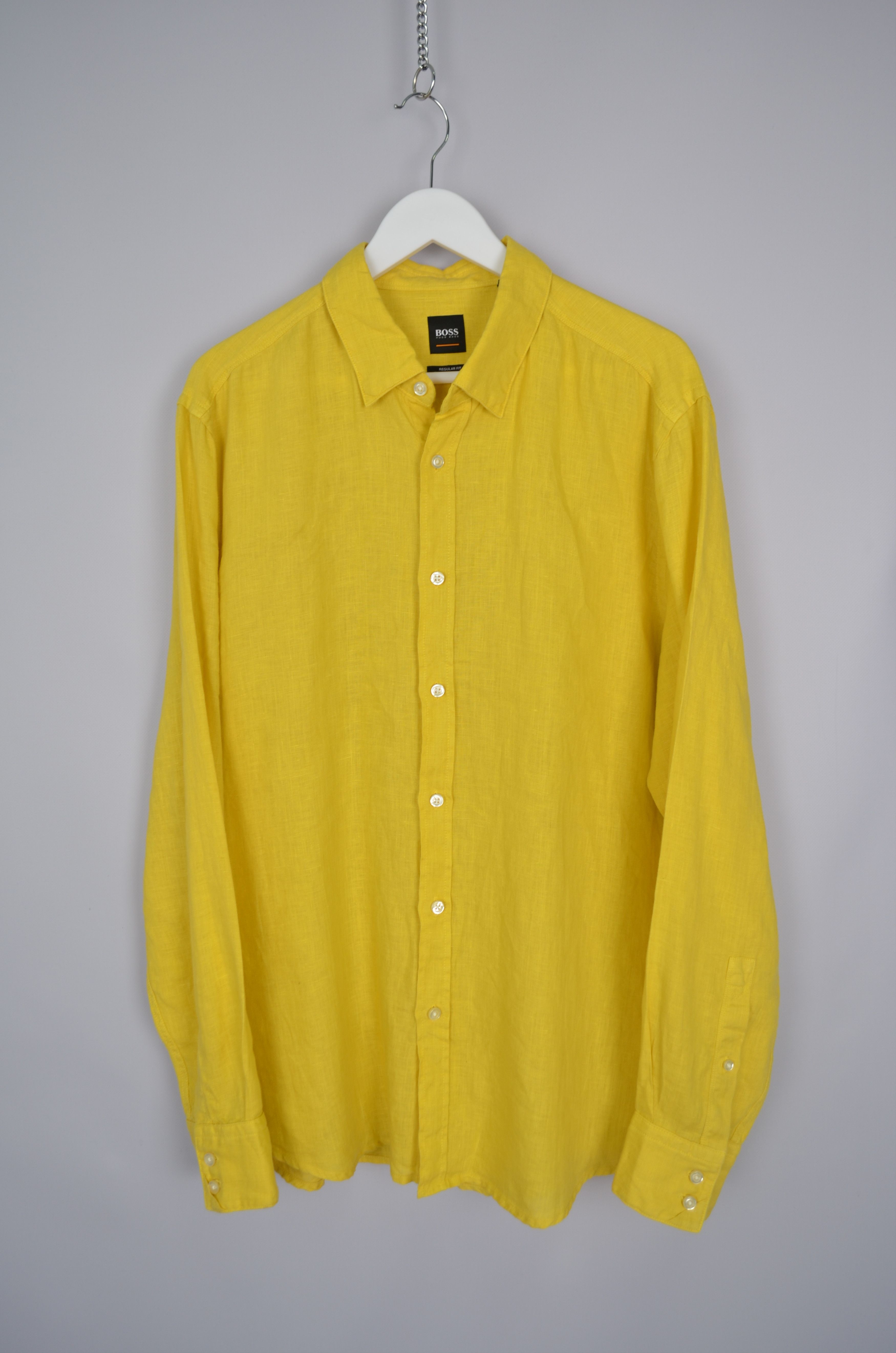 Hugo Boss Hugo Boss Yellow 100% Linen Regular Fit Relegant Shirt Sz XL Size US XL / EU 56 / 4 - 8 Thumbnail