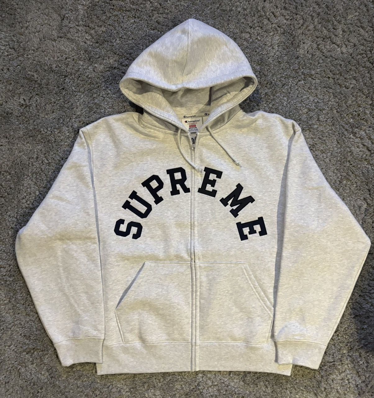 Supreme Supreme x Champion Zip Up Hooded Sweatshirt Ash Grey | Grailed