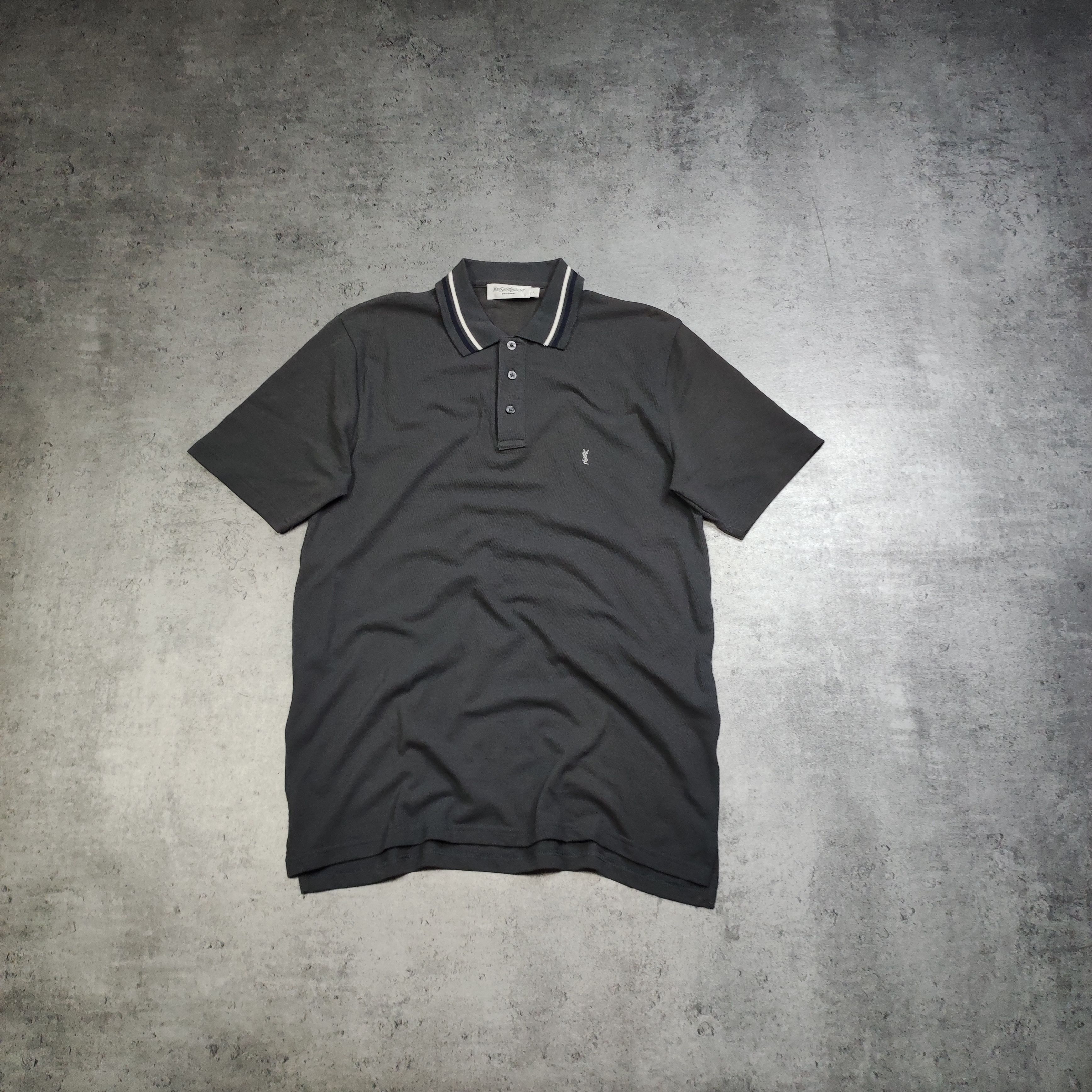 Vintage × Yves Saint Laurent Vintage RARE YSL Yves Saint Laurent Gray Logo Polo Shirt Size US L / EU 52-54 / 3 - 1 Thumbnail