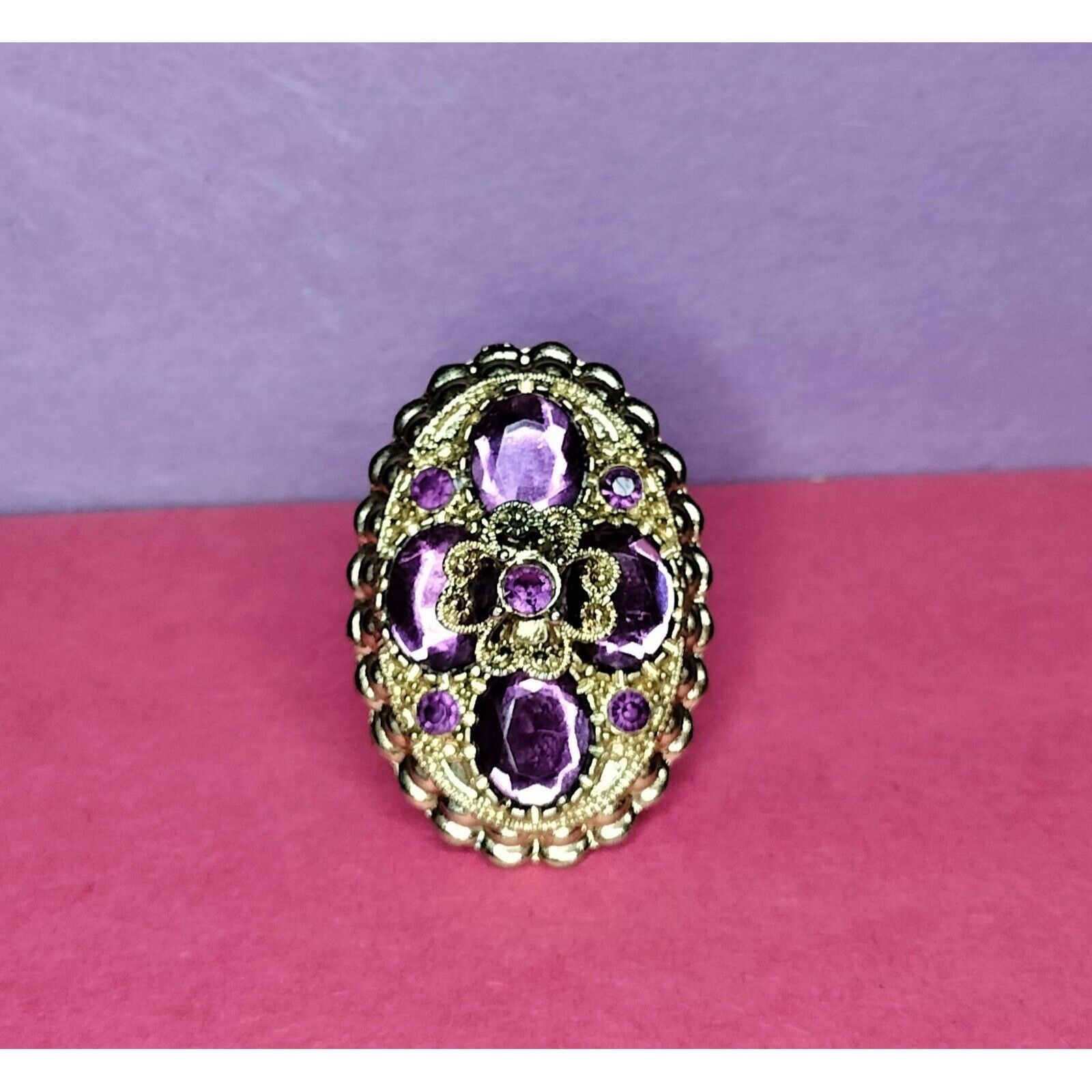 Vintage Purple Amethyst Cocktail Ring Stretch Band 1 Size Jewelry Bo Size ONE SIZE - 5 Thumbnail