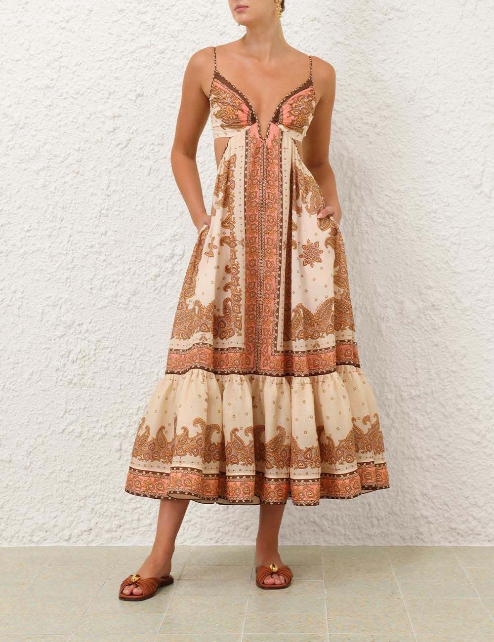 Zimmermann oc11z0126 Maxine Plunge Maxi Dress in Multicolor Size M / US 6-8 / IT 42-44 - 6 Thumbnail