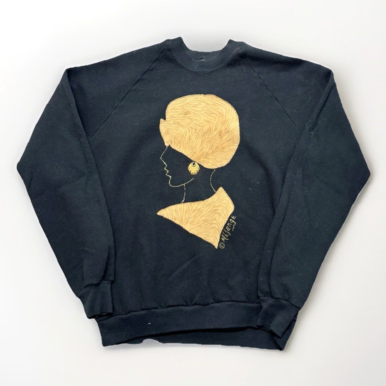 Vintage VINTAGE Melange Sweatshirt Womens L Portrait Black 80s Gold Graphic Crewneck Size L / US 10 / IT 46 - 2 Thumbnail
