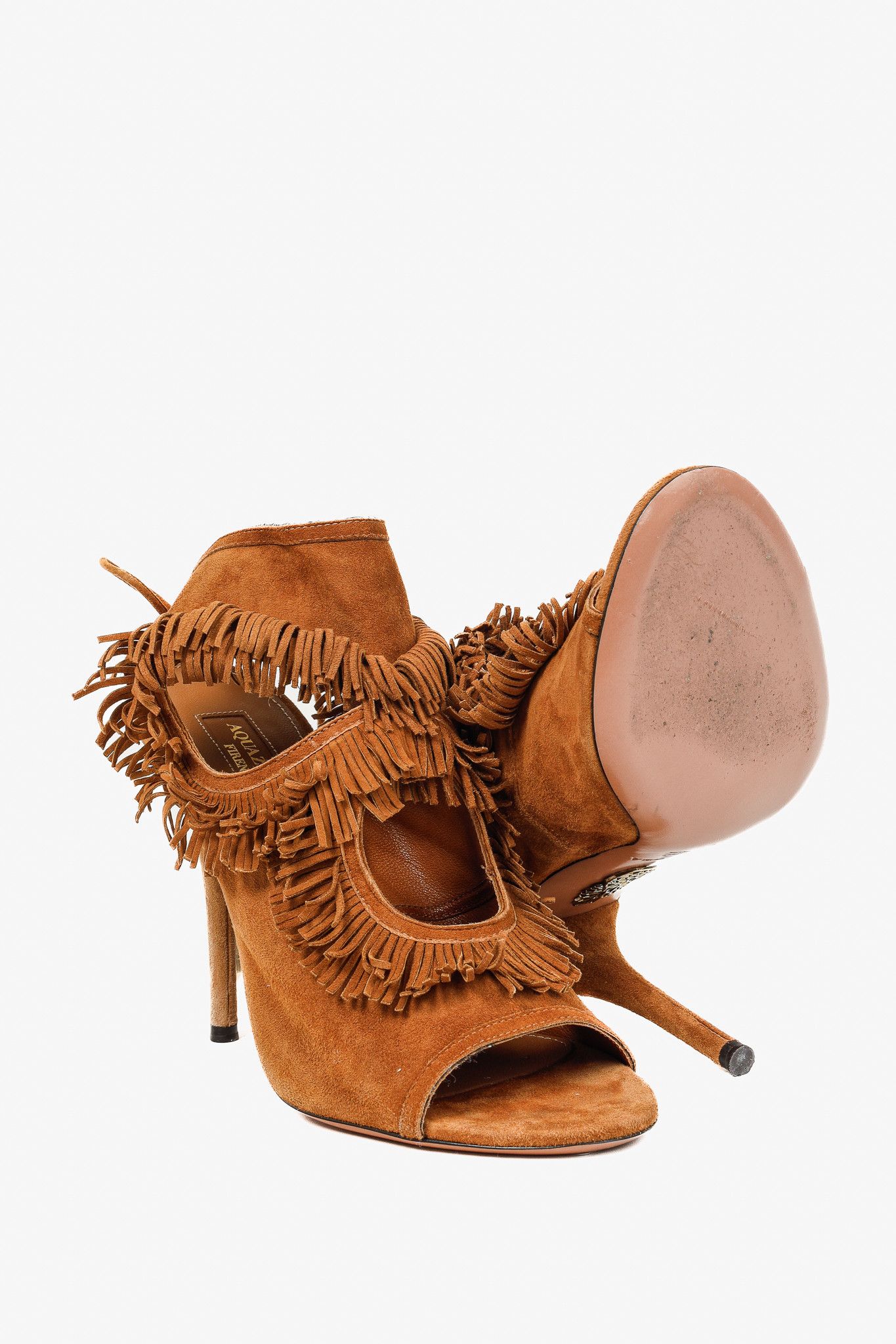 Aquazzura Aquazurra Brown Suede Sexy Fringe Heeled Sandals Size US 6.5 / IT 36.5 - 4 Thumbnail