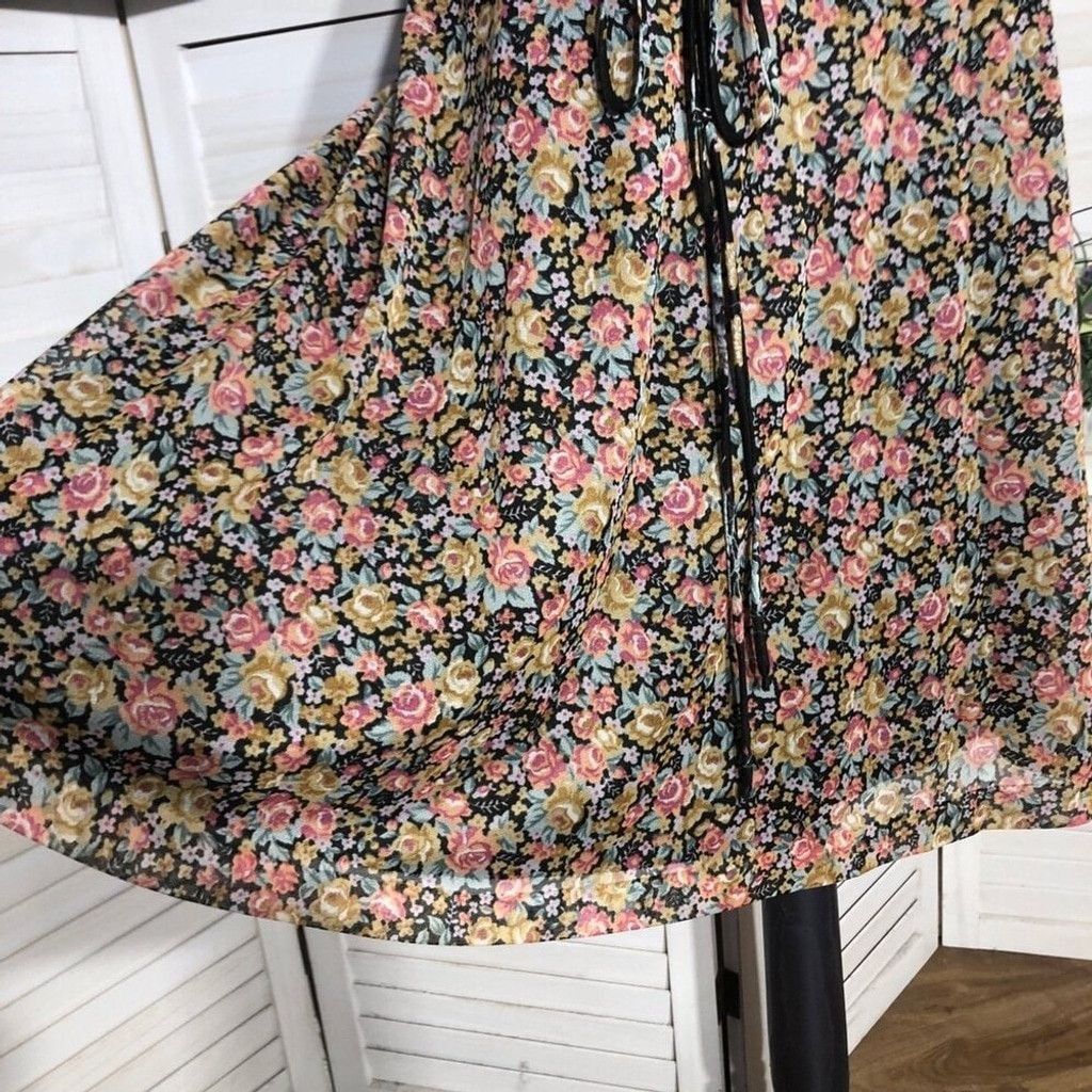 Vintage 80s Full Swing Boho Dress Back Zipper Floral Cottage Black M Size L / US 10 / IT 46 - 7 Thumbnail