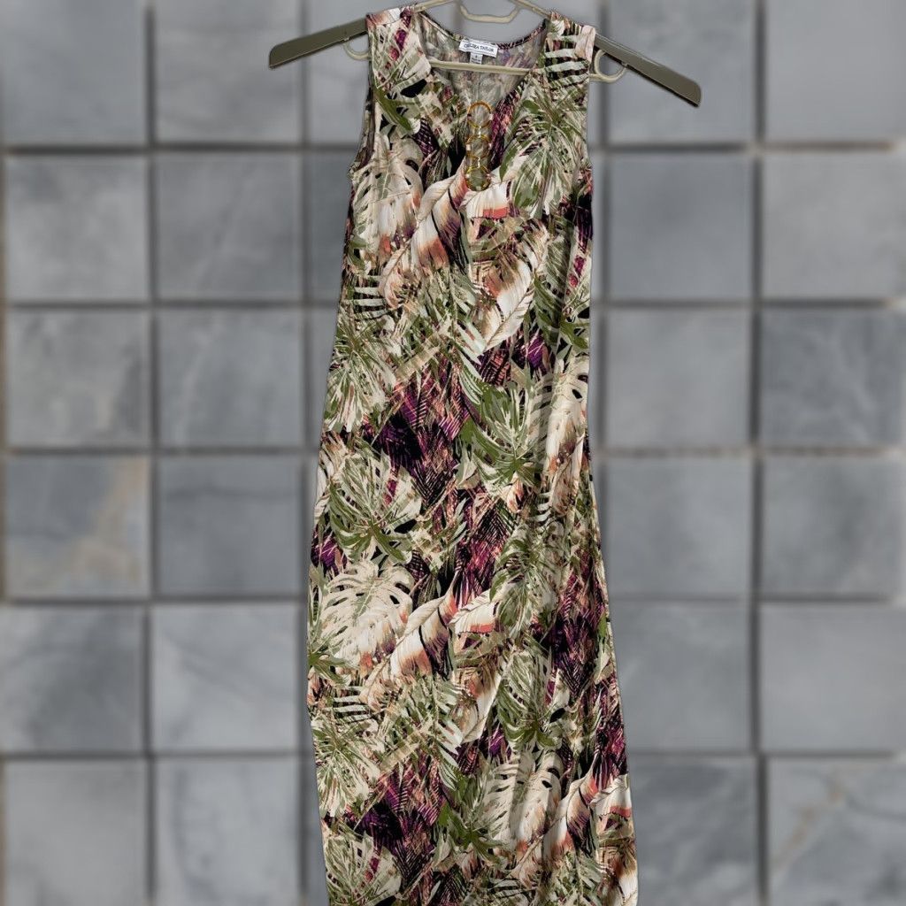 Vintage Chelsea Taylor Maxi Dress S Green Purple Tropical Sleeveless Resort Beach Women Slim Casual Size S / US 4 / IT 40 - 1 Thumbnail