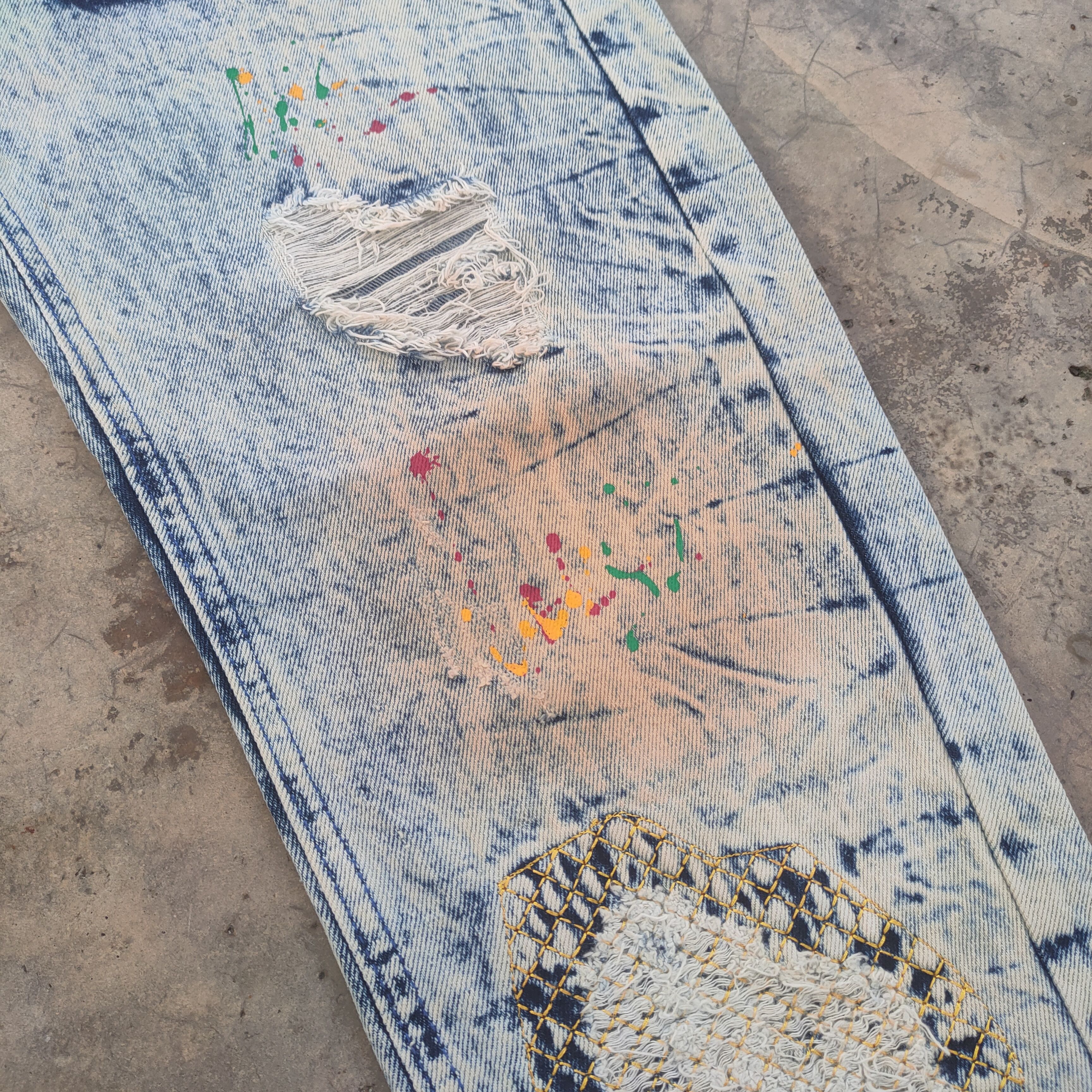Fashion Victim VTG FASHION PAINT PATCHWORK MUD WASH DENIM JEANS DENIM Size US 36 / EU 52 - 17 Thumbnail