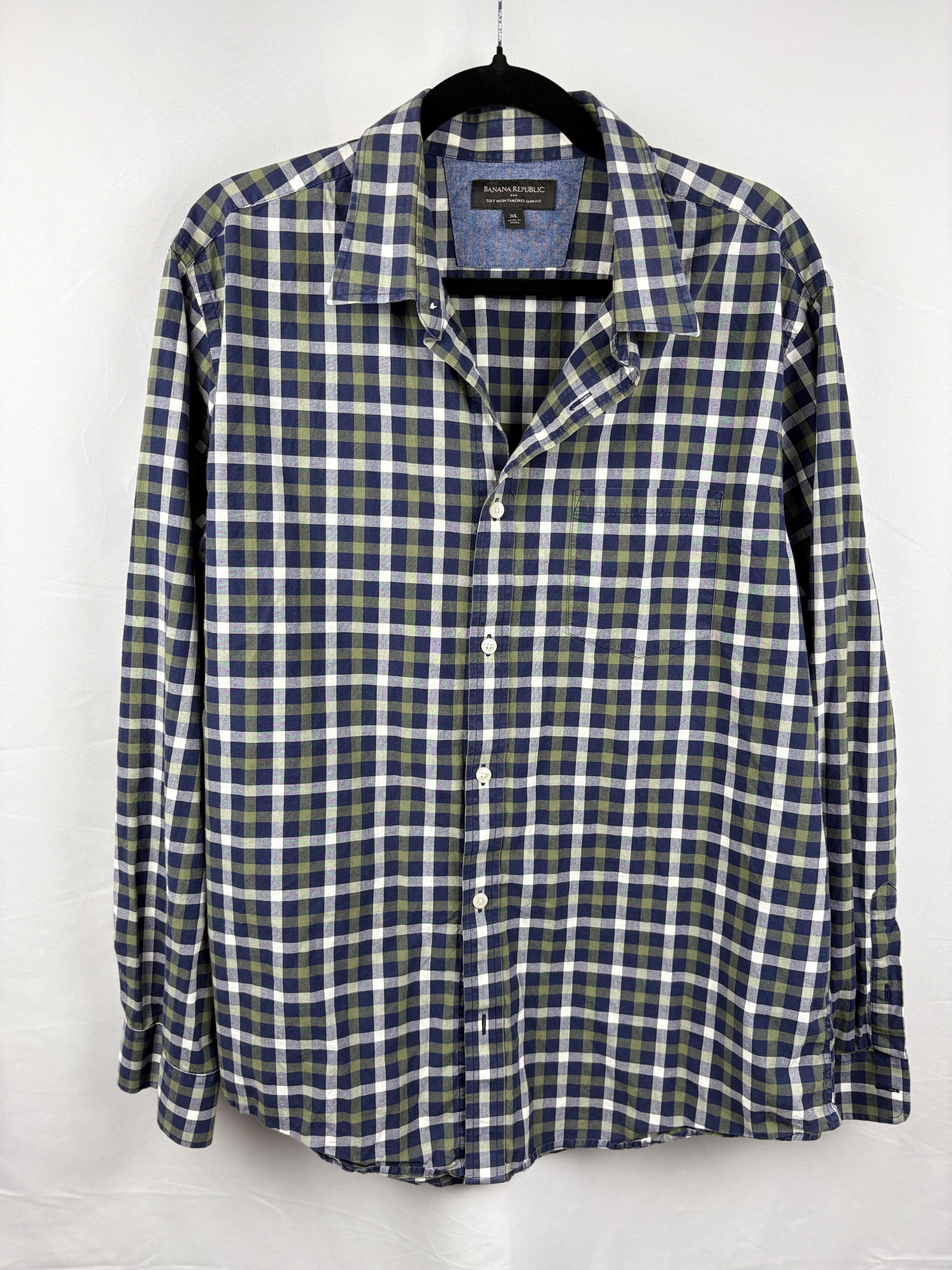 Banana Republic Banana Republic Plaid Shirt XL Blue Green Slim Fit Button Up Size US XL / EU 56 / 4 - 1 Thumbnail