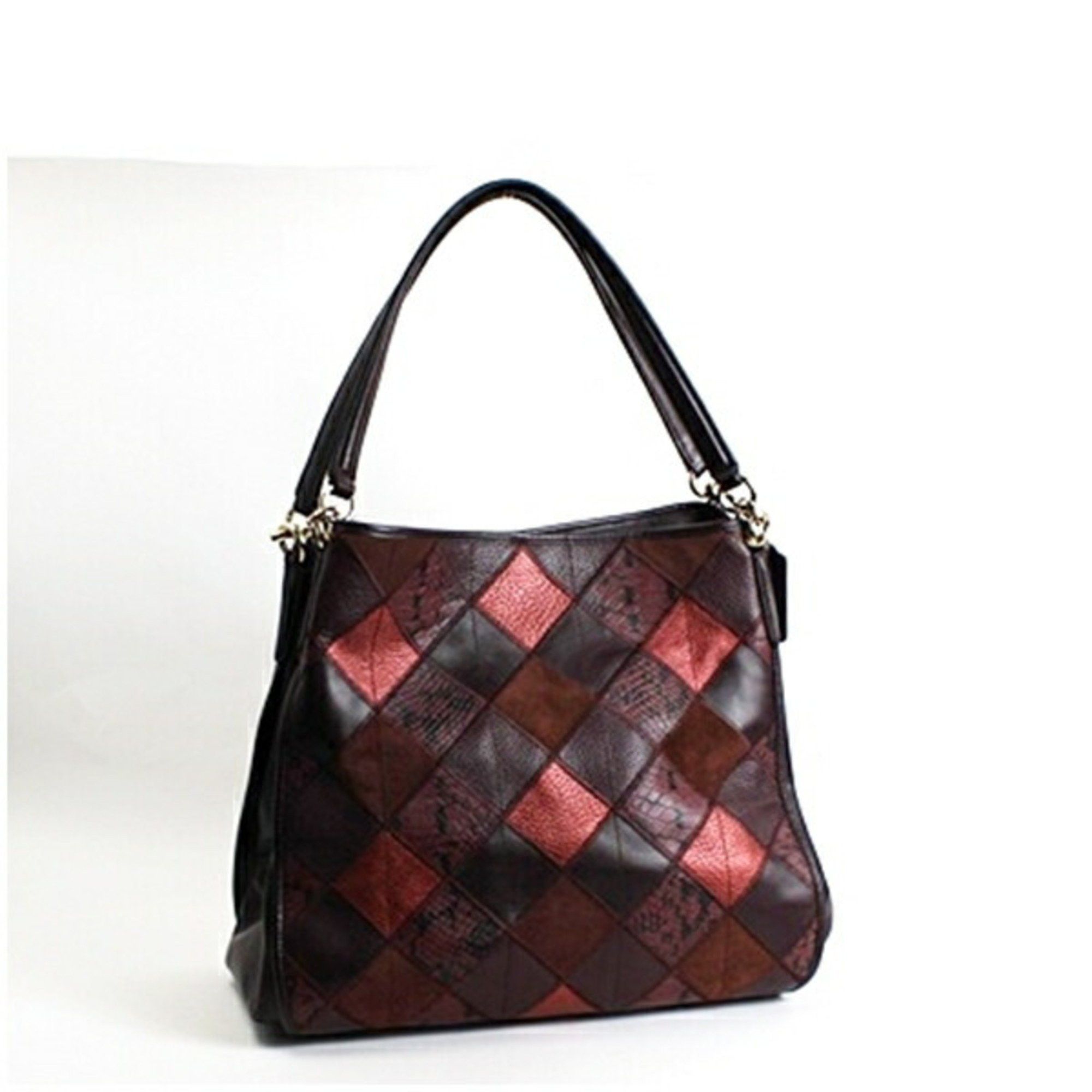 Coach Patchwork Tote Bag Shoulder Leather X Suede Burgundy Multicolor Metallic Cherry Coach Women's