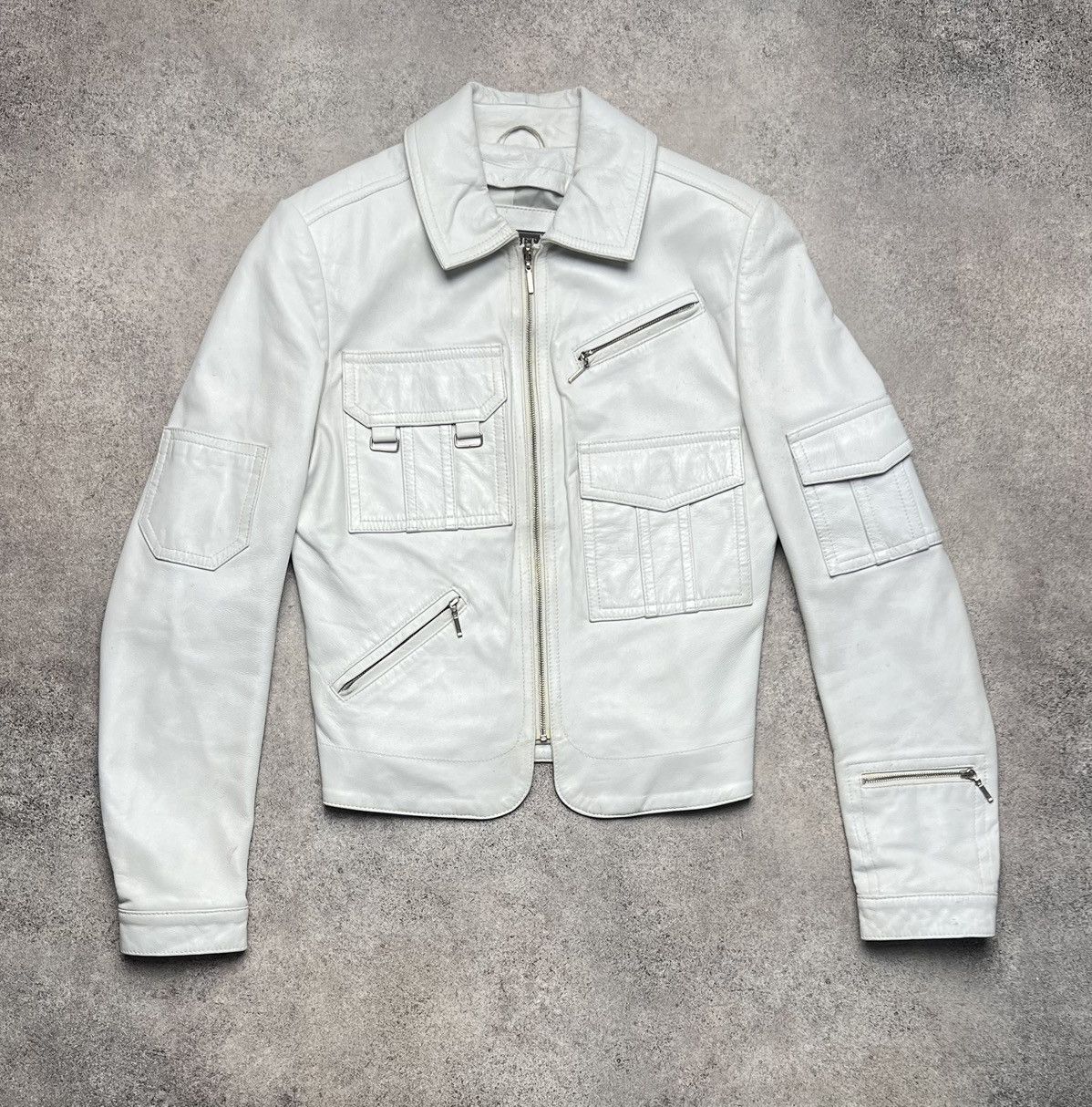 Leather × Vintage Vintage multi pocket leather white jacket like helmut Size S / US 4 / IT 40 - 1 Thumbnail