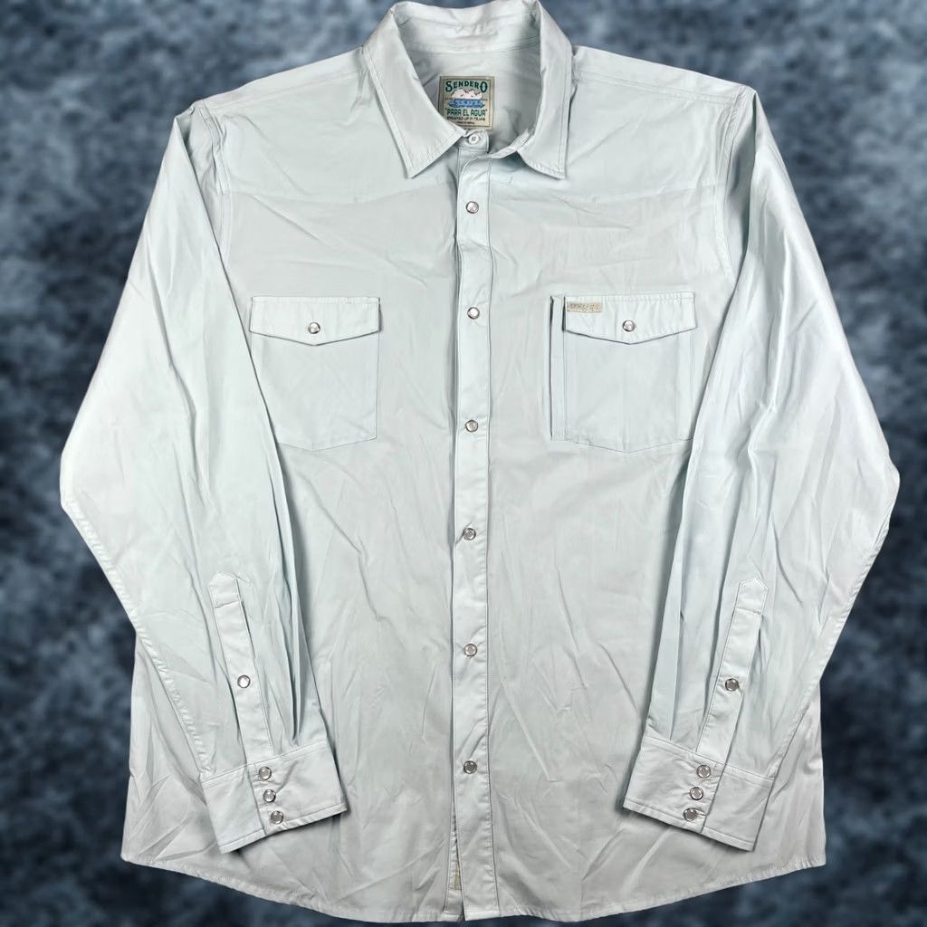 Vintage Sendero Confluence Tech Shirt Mens 3XL Blue Western Pearl Snap Long Sleeve Nylon Size US XXL / EU 58 / 5 - 1 Thumbnail