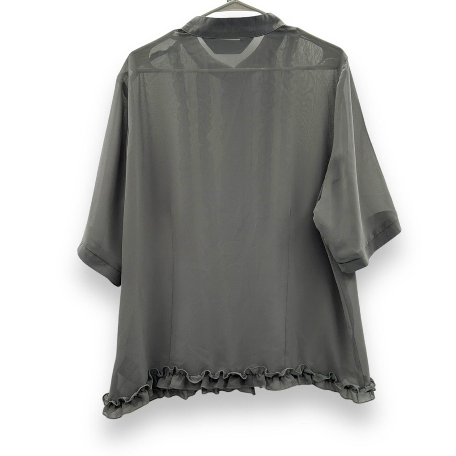 Norma Kamali Norma Kamali Poet Sheer Gray Ruffle Button-Front Top Size XXL / US 16-18 / IT 52-54 - 5 Thumbnail