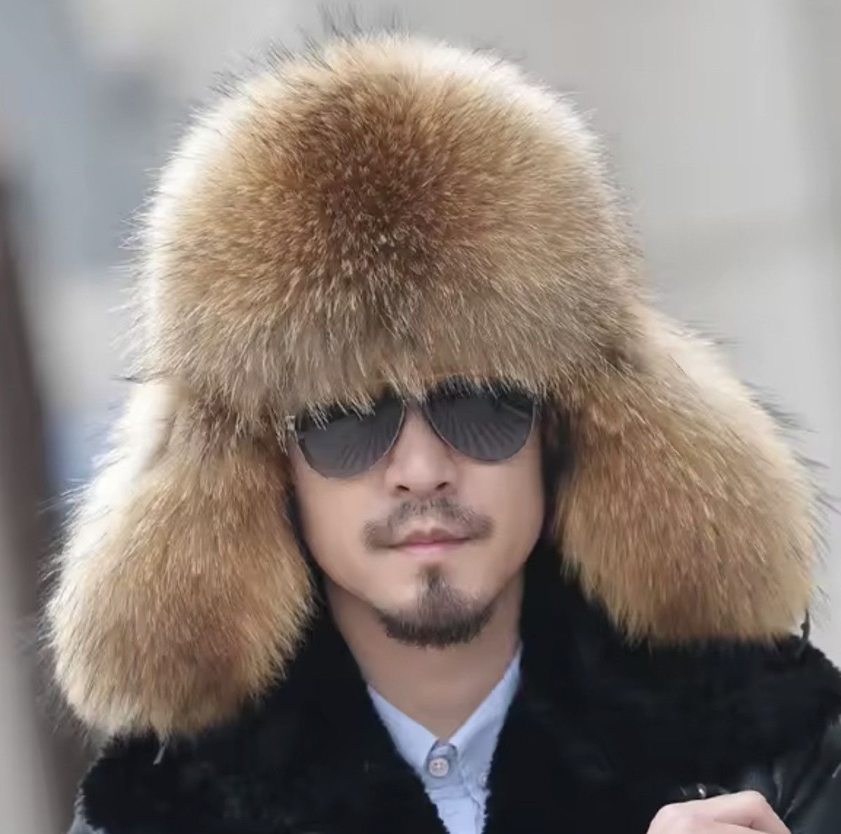 VIBE Luxury Fox Fur Ushanka – PU Leather Trapper Hat Size S Size ONE SIZE - 3 Thumbnail