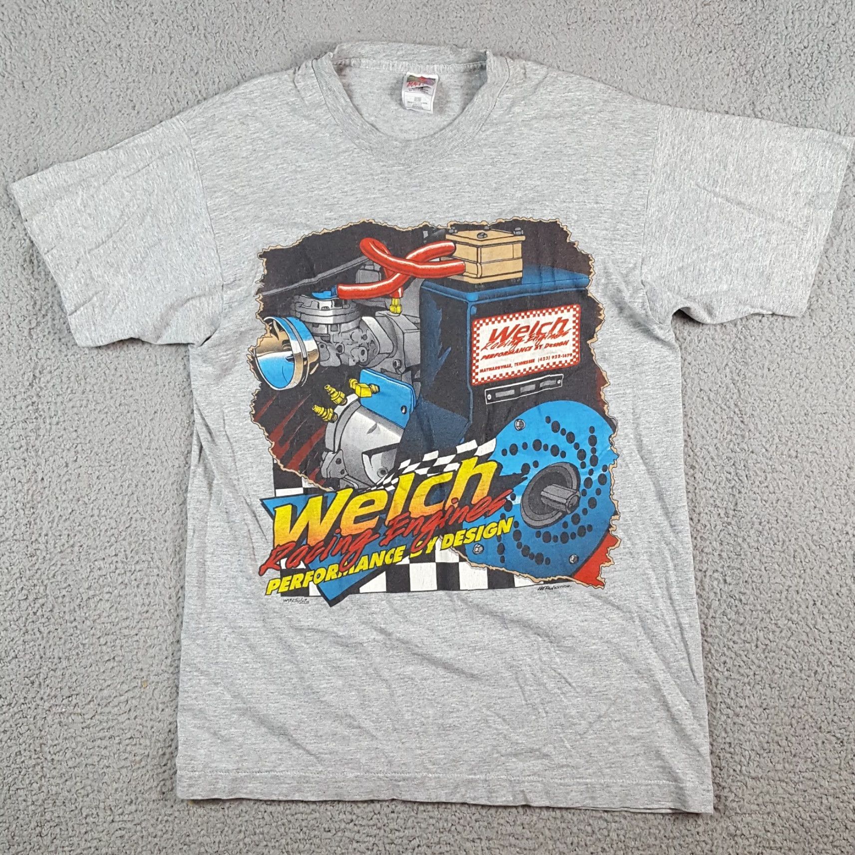 Fruit Of The Loom VINTAGE Welch Racing Engines NASCAR Race Tee Men's S Gray Cotton T-Shirt with Embroidered Logo Size US S / EU 44-46 / 1 - 2 Thumbnail