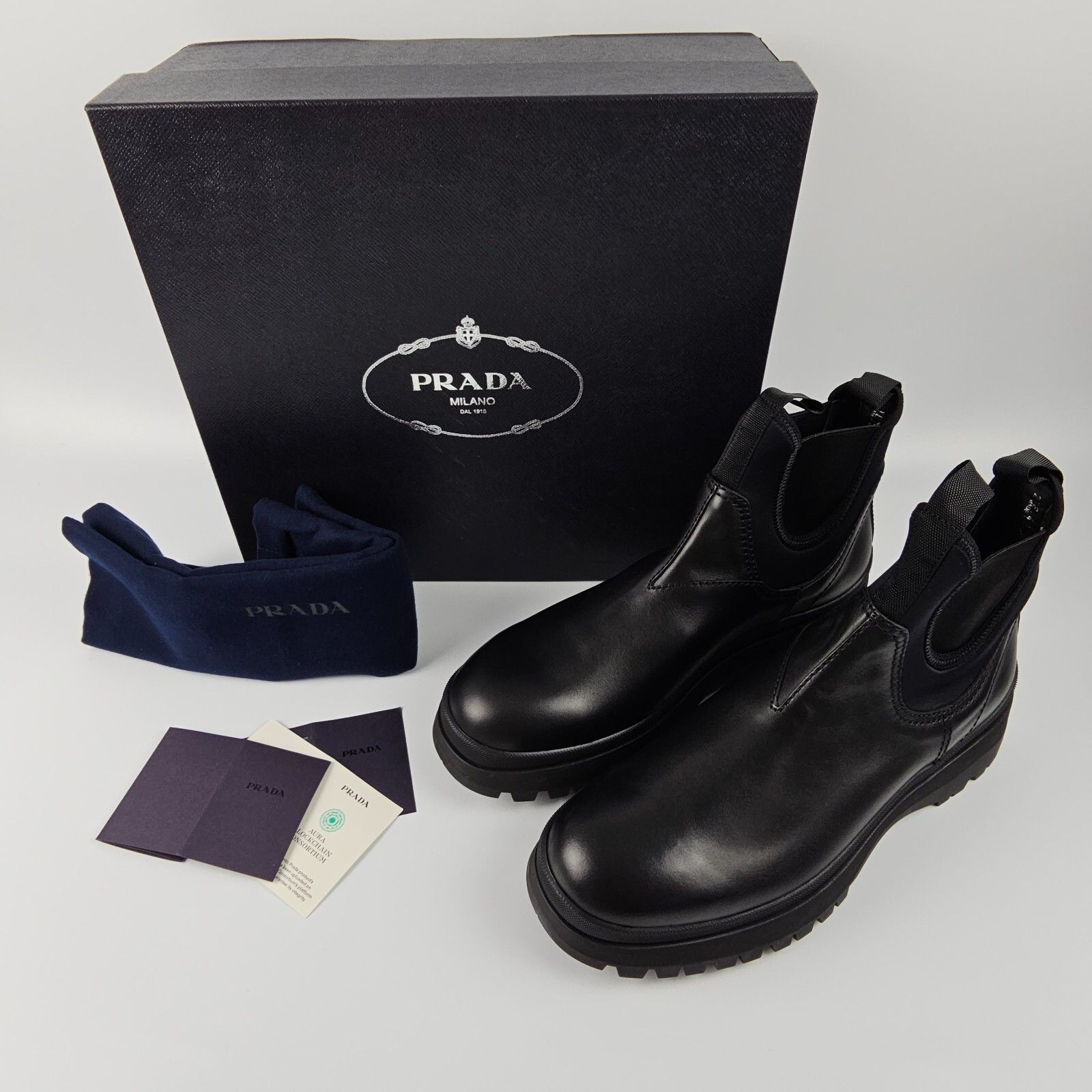 Prada PRADA Black Leather Stretch Chelsea Boots New/Authentic Size US 12 / EU 45 - 3 Thumbnail