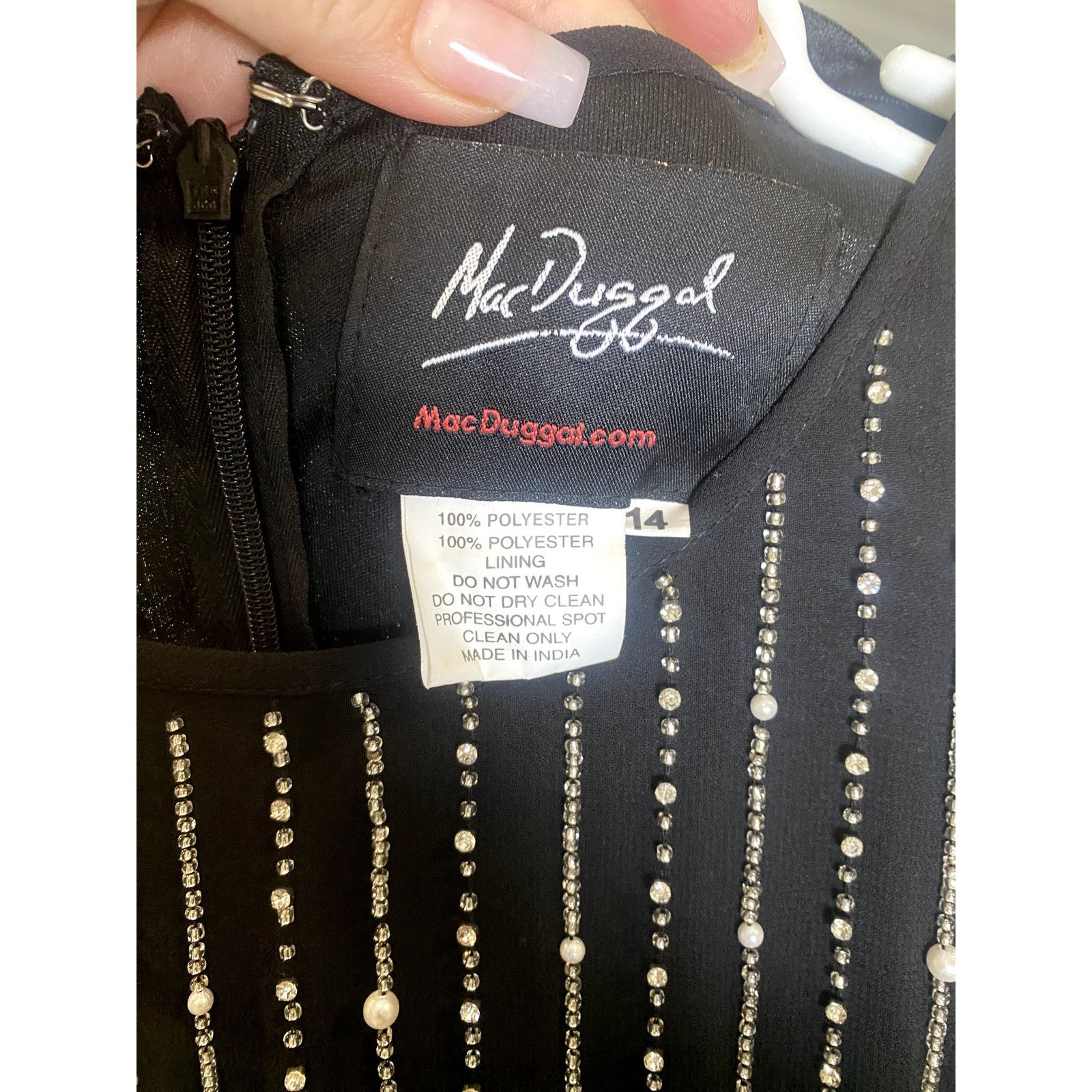 Designer MAC DUGGAL Embellished Pearl Beaded Midi Dress 14 Size XL / US 12-14 / IT 48-50 - 6 Thumbnail