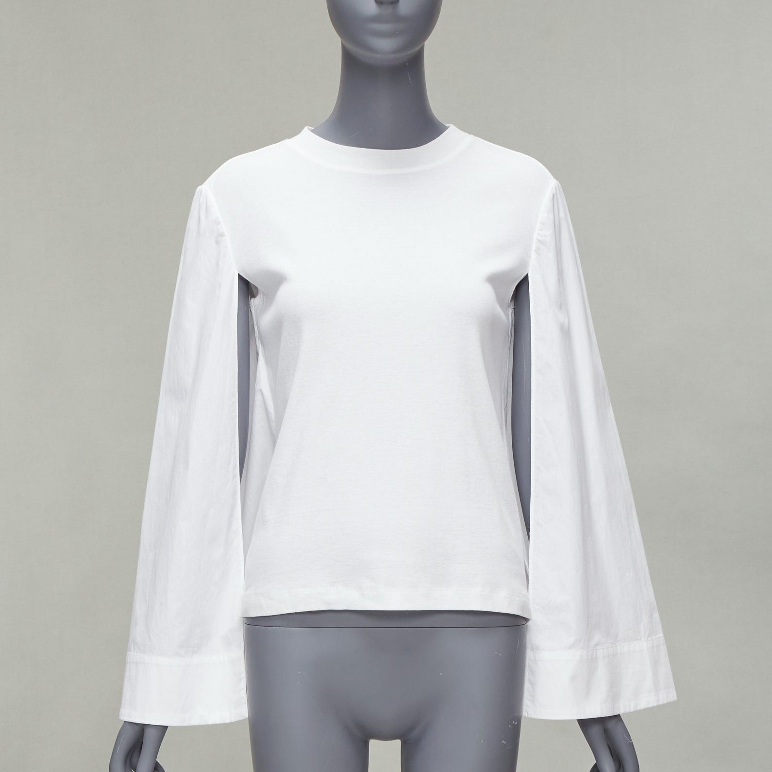 image of Rosetta Getty White 100% Cotton Woven Cape Sleeves Knitted Top Xs, Women's
