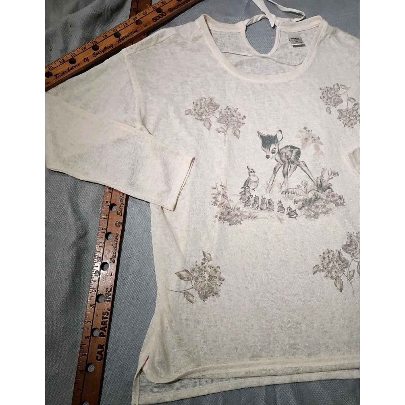 Disney Disney Lauren Conrad Shirt Womens XL Beige Bambi Graphic Print Knit Tie Neck Pullover sweater Size XL / US 12-14 / IT 48-50 - 7 Thumbnail