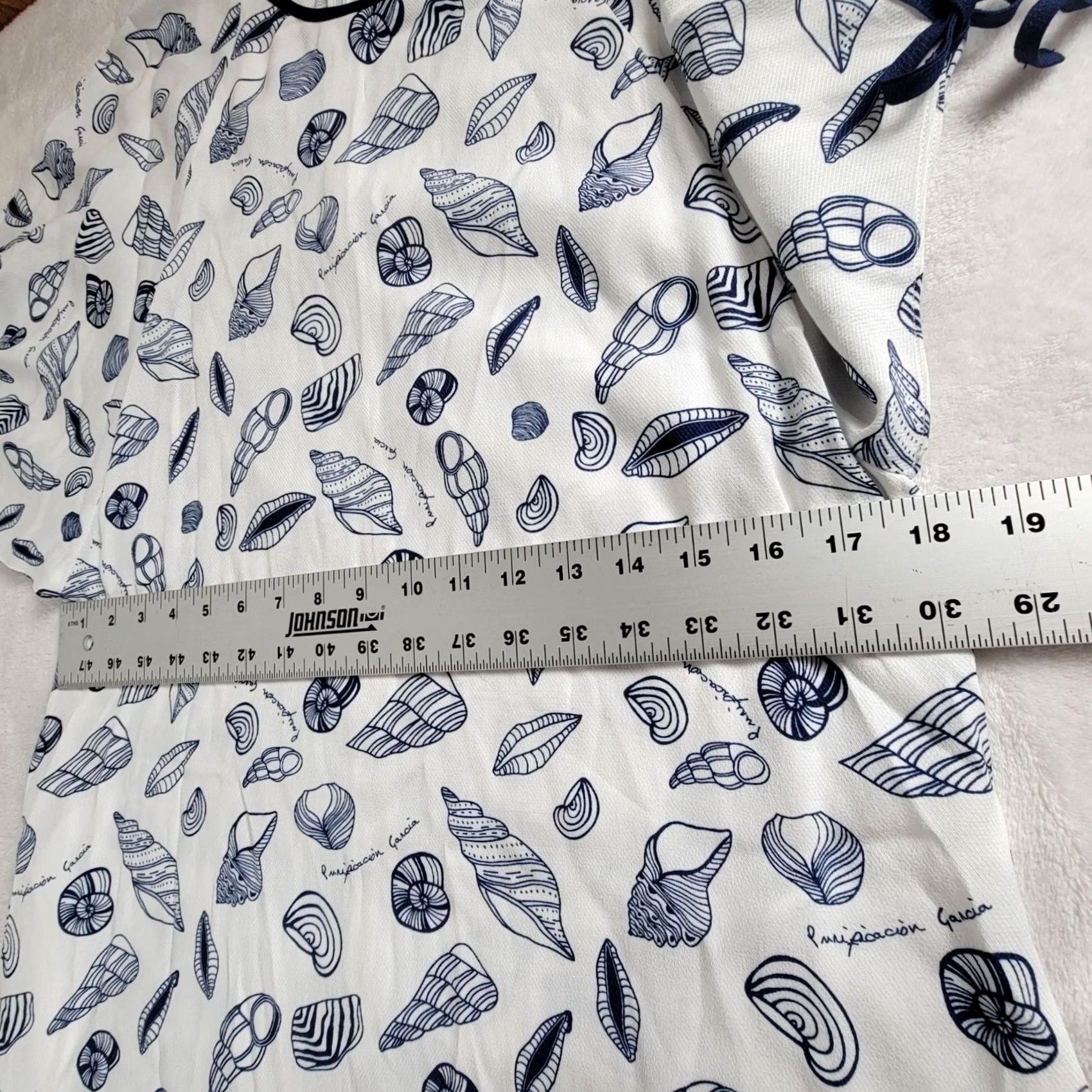 Vintage Purificacion Garcia Womens White Navy Seashell Print Tie-Sleeve Dress Size 36 Size XS / US 0-2 / IT 36-38 - 7 Thumbnail