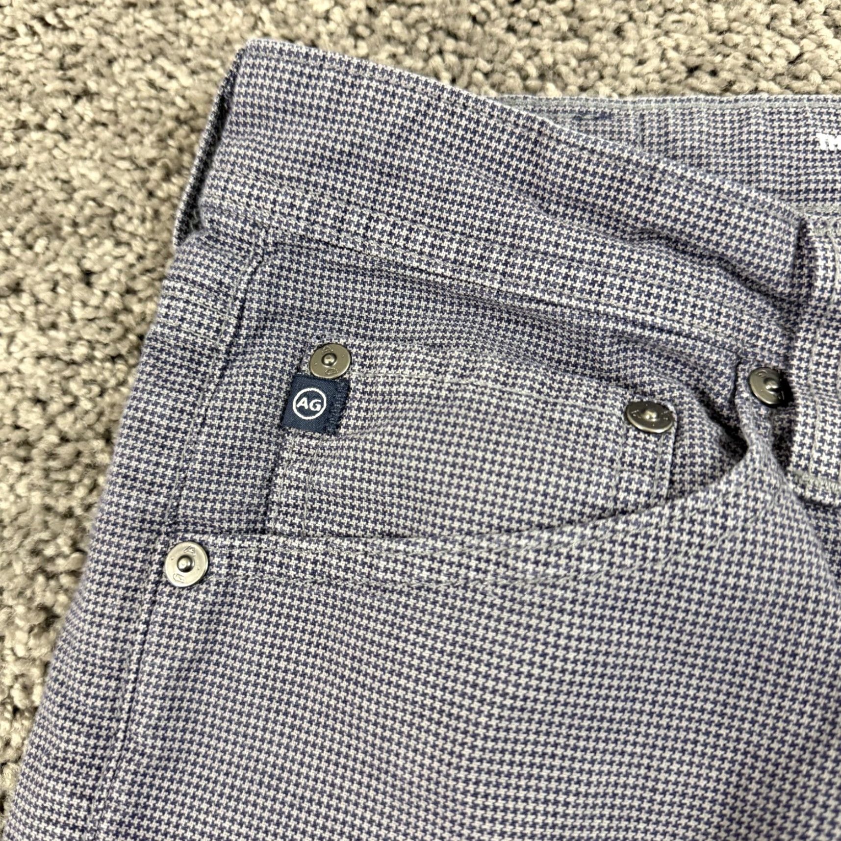 Vintage AG Adriano Goldschmied The Everett Pants Men Slim Straight Gray Houndstooth Check 32x32 Chino Stretch Preppy Size US 32 / EU 48 - 3 Thumbnail