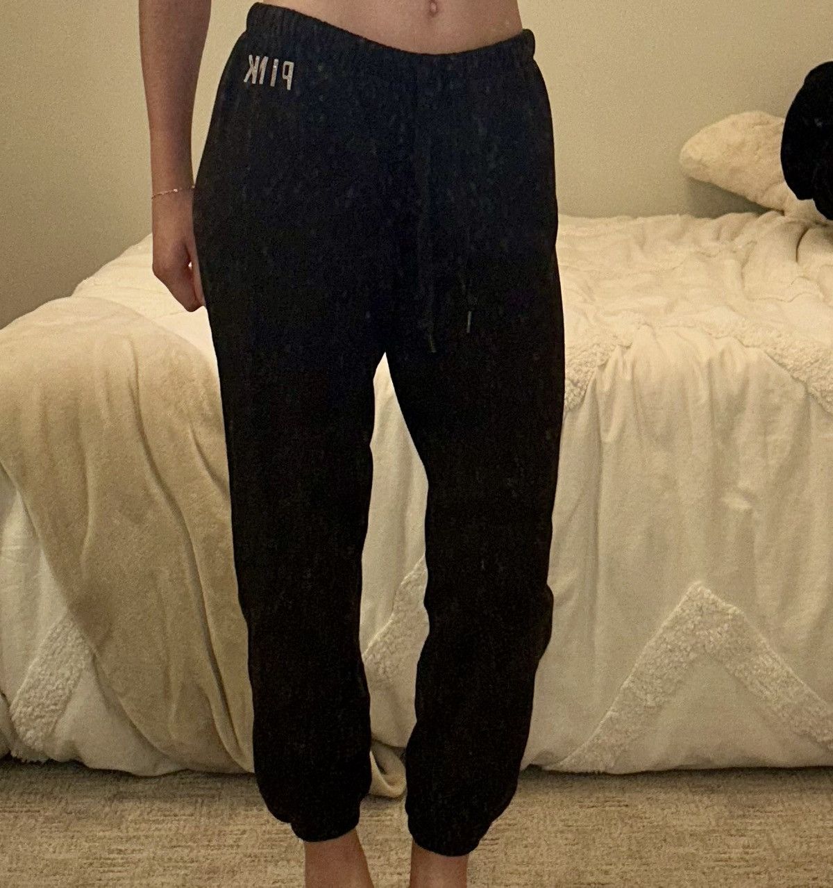 Pink Victoria’s secret pink black sweatpants short length Size 26" / US 2 / IT 38 - 1 Thumbnail